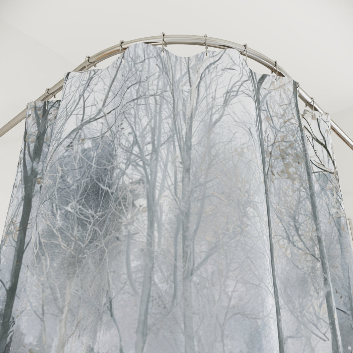 Grey Blue Misty Winter Forest Shower Curtain, Bath Curtain