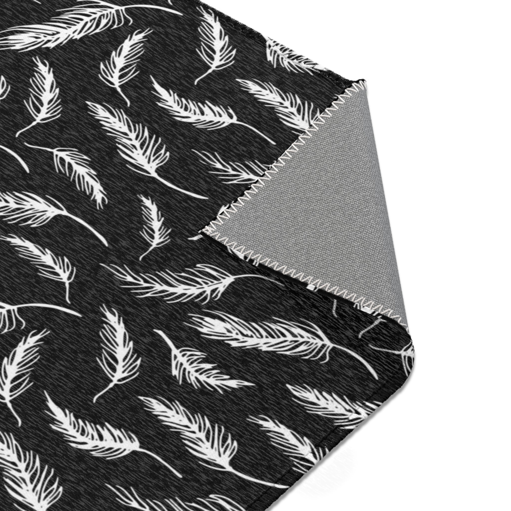 Abstract LeavesbArea Rug | Modern Black White Floral