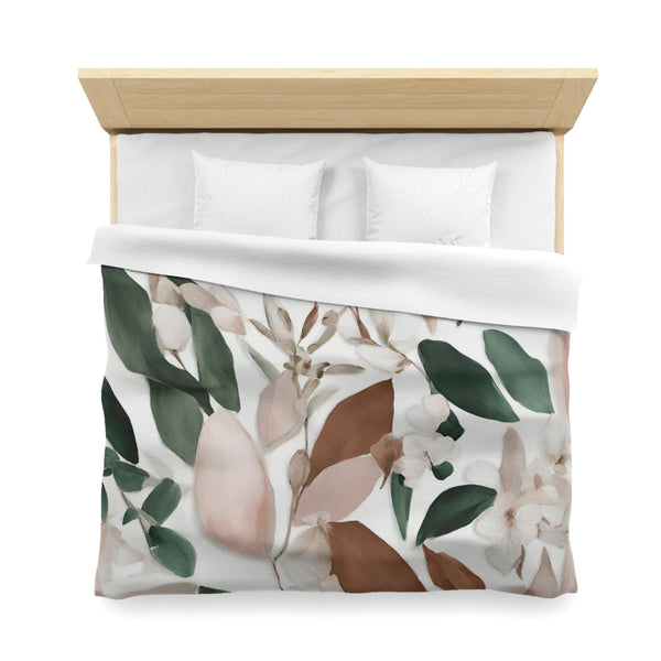 Floral Duvet Cover | White, Green, Rust Ivory, Blush Pink Leaves