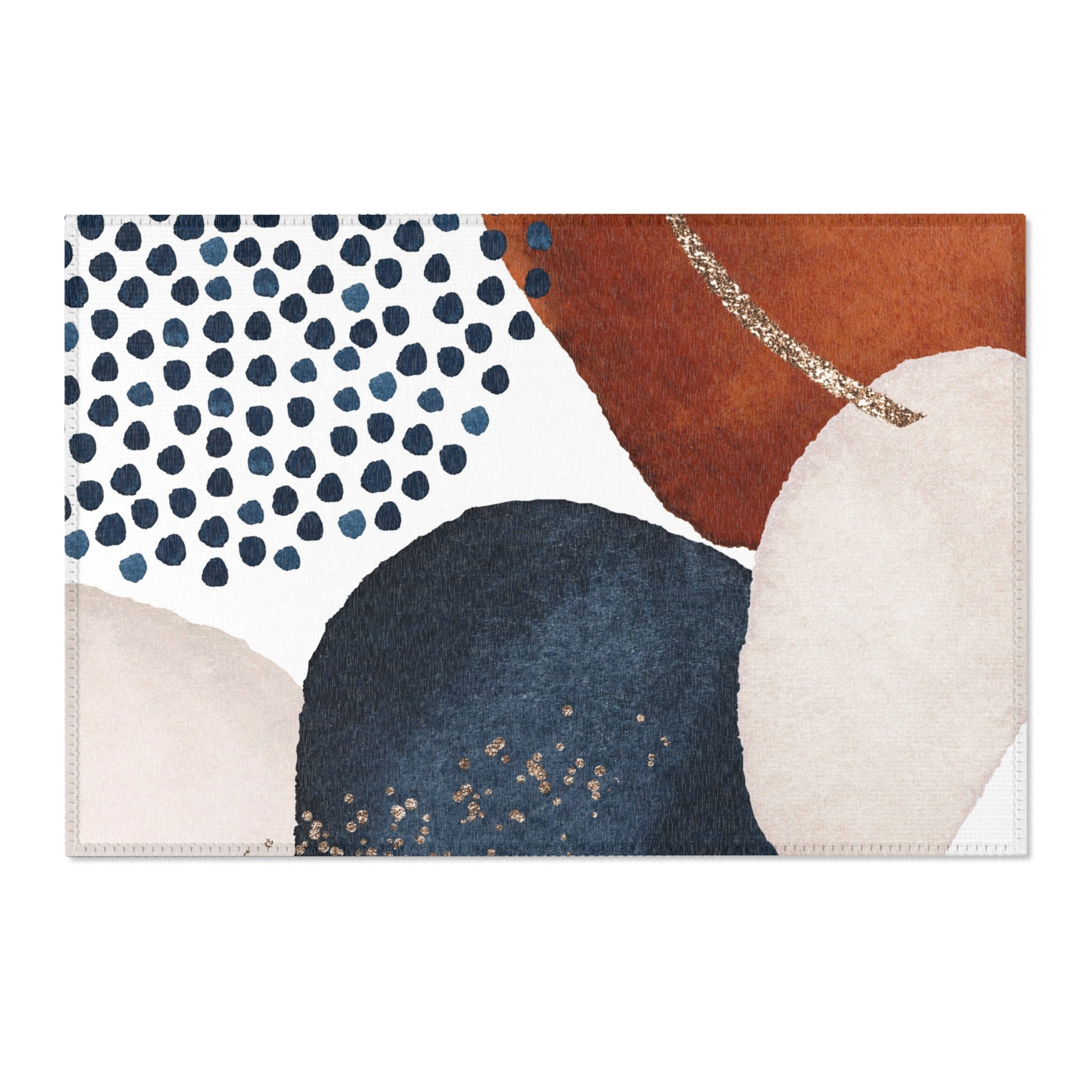 Abstract Area Rug | Navy Blue, Ivory Rust Watercolor Artsy Rug