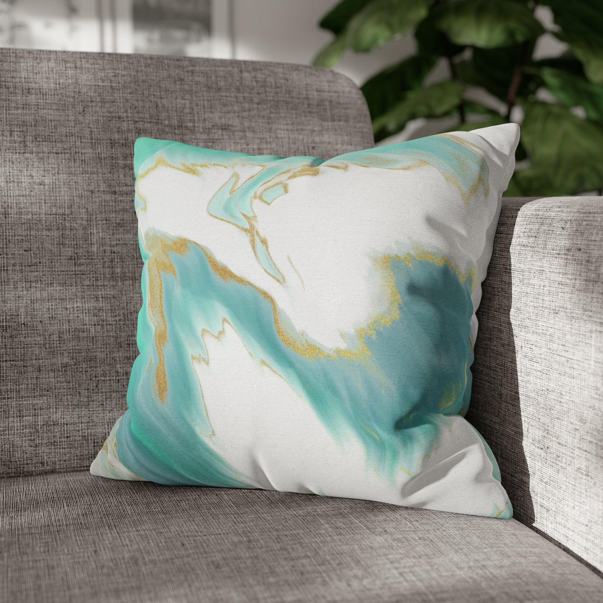 Abstract Pillow Cover | Sage Green Blue, White Beige