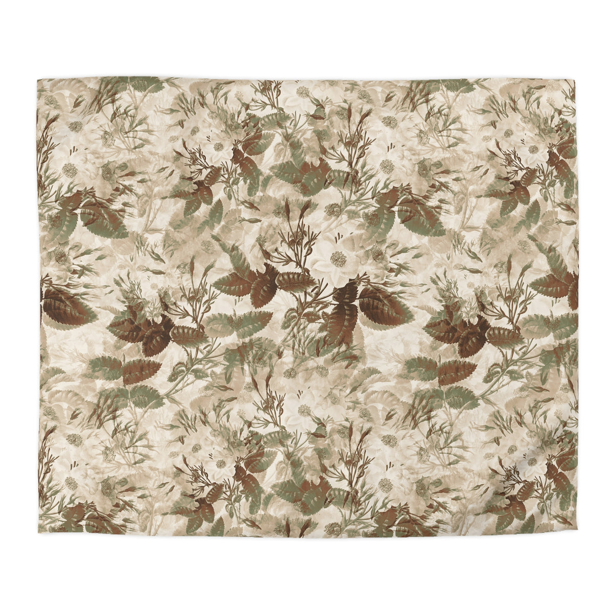 a square-shaped fabric with a repeating pattern of green leaves and white flowers. The pattern is composed of various shades of green and white, creating a visually appealing and intricate design.