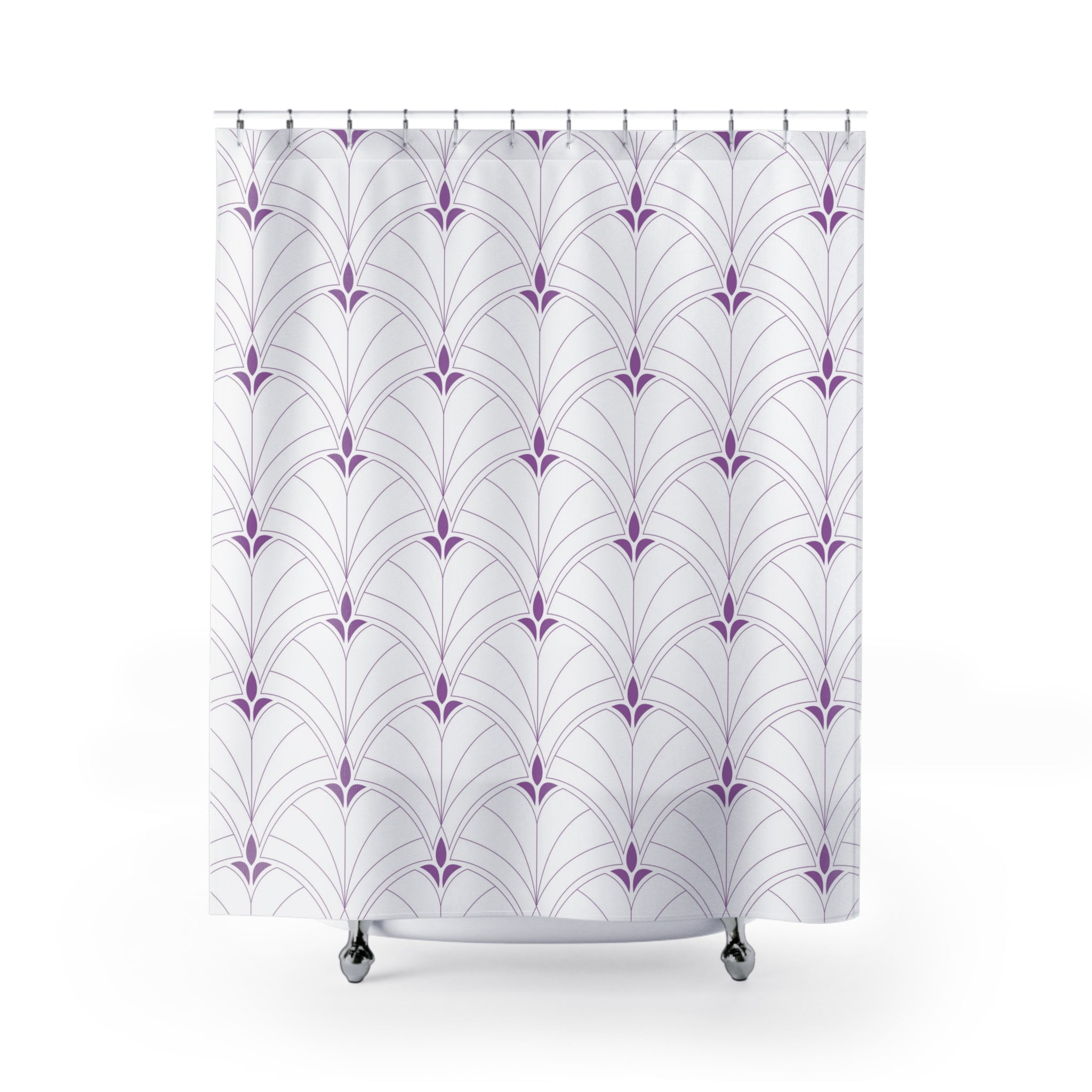 Boho Shower Curtain | Art Deco White Lavender Purple