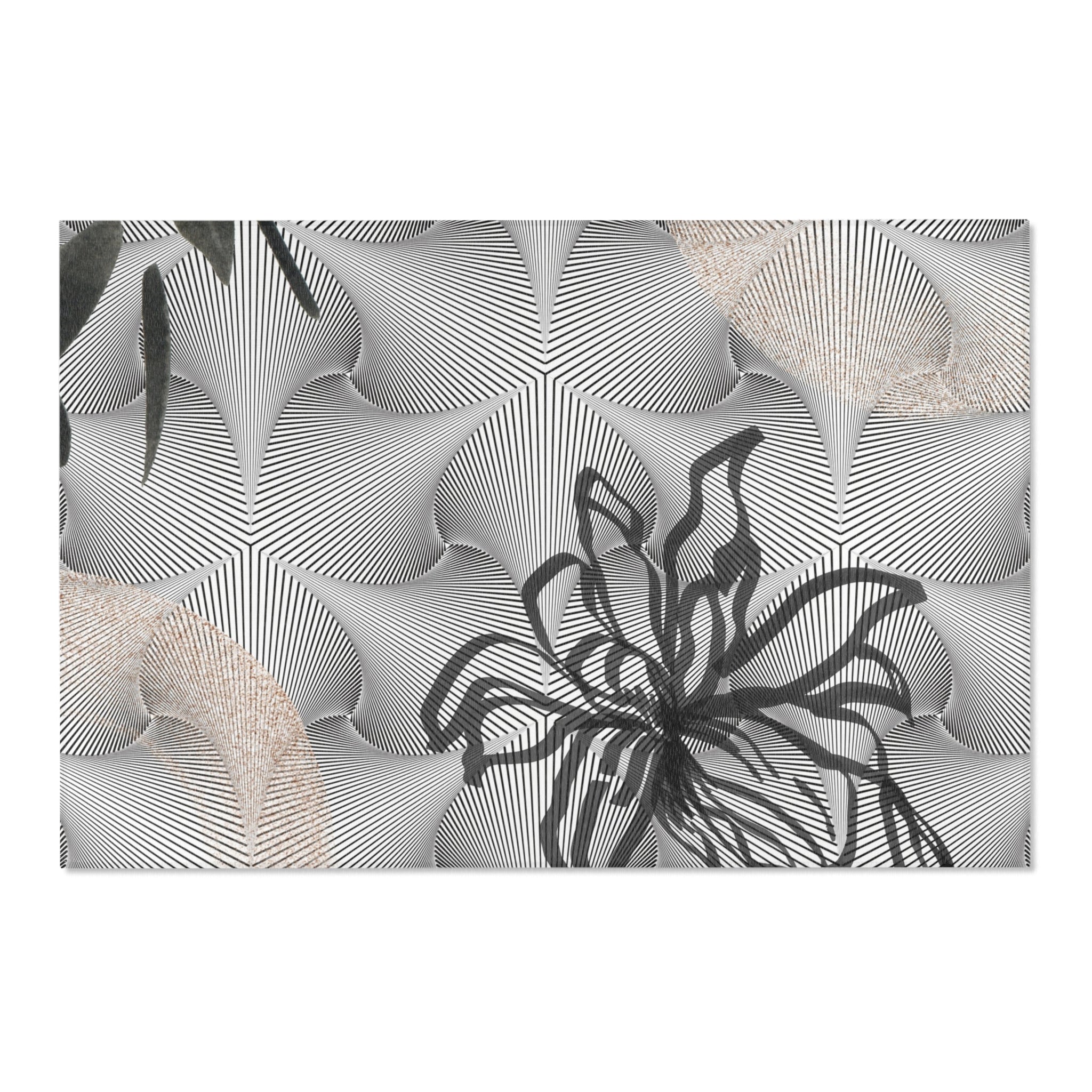 Boho Area Rug | Black White, Line Art, Floral Rug