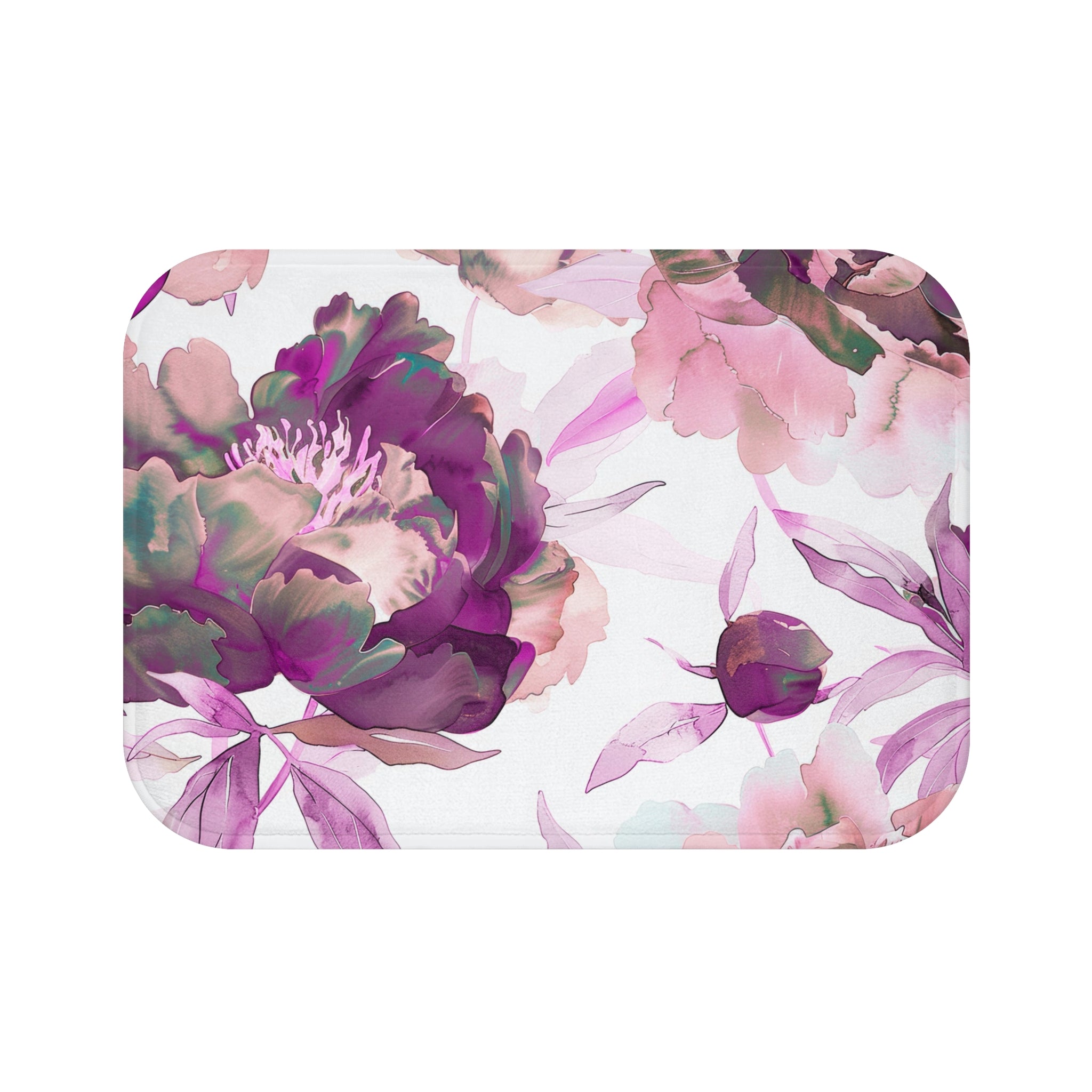 Floral Bath, Kitchen Mat | Botanical White Pink Watercolor