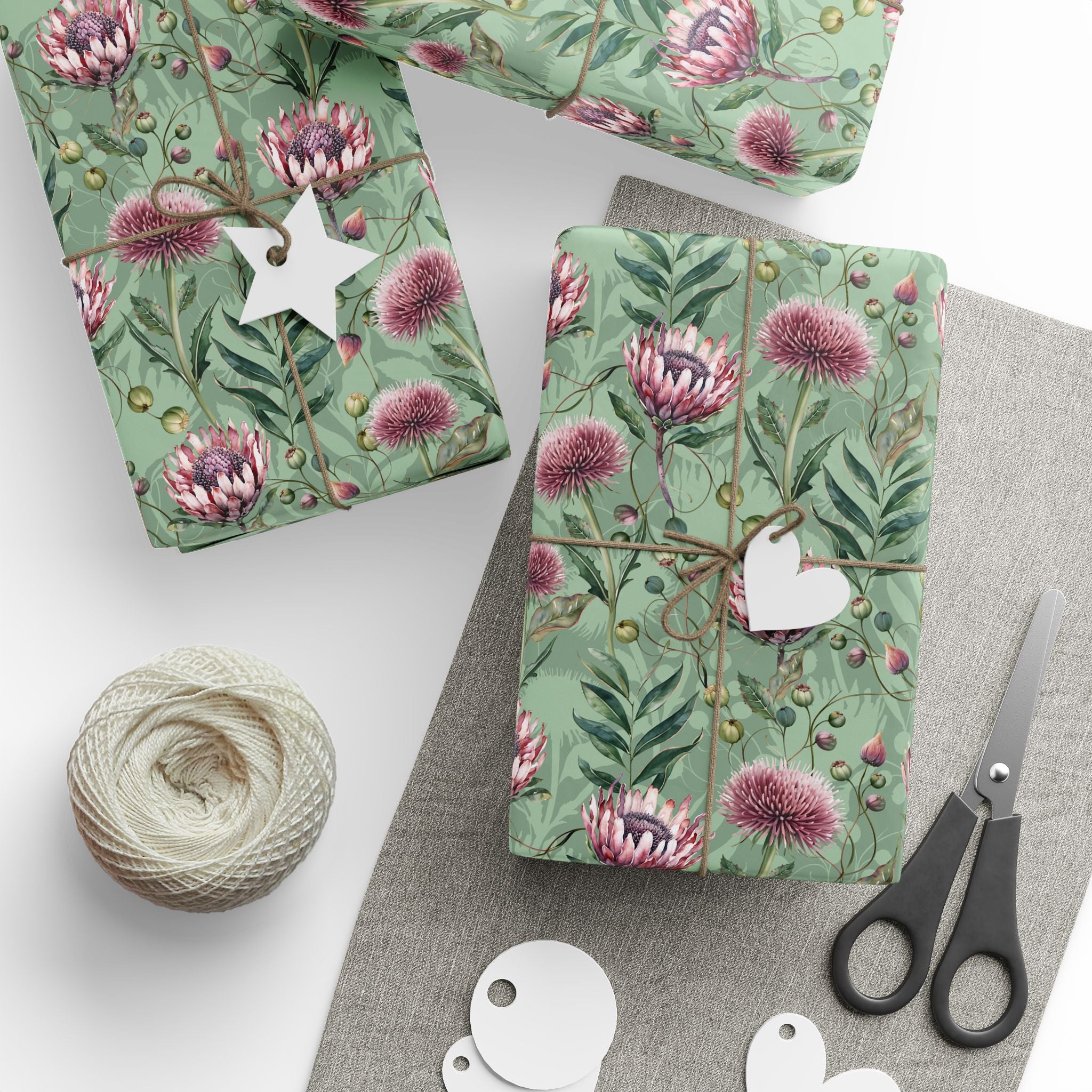Gift Wrapping Paper | Colorful Sage Green, Pink Floral Wrap for the Holidays, Birthdays