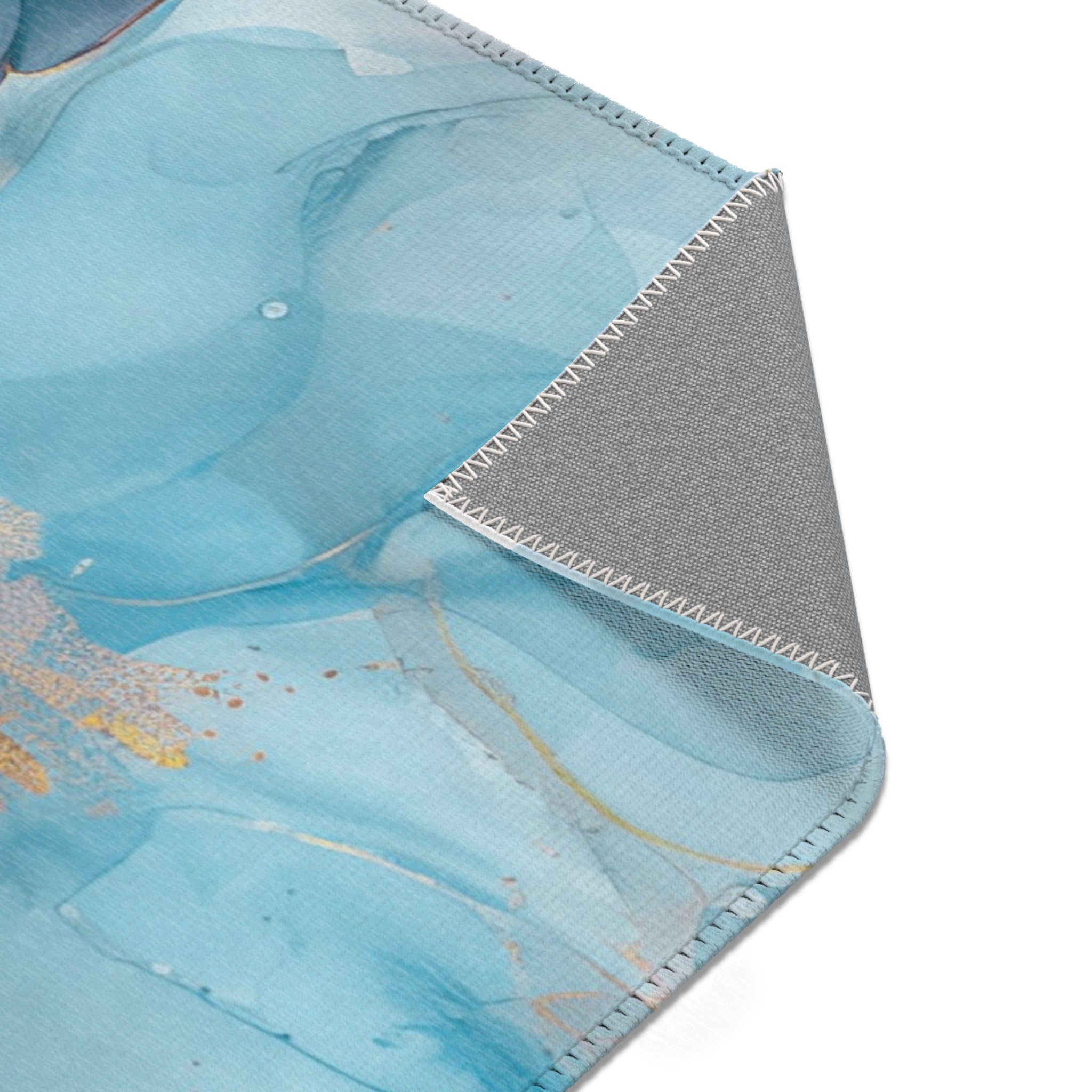 Abstract Floral Area Rug | Aqua, Navy Blue Beige Watercolor