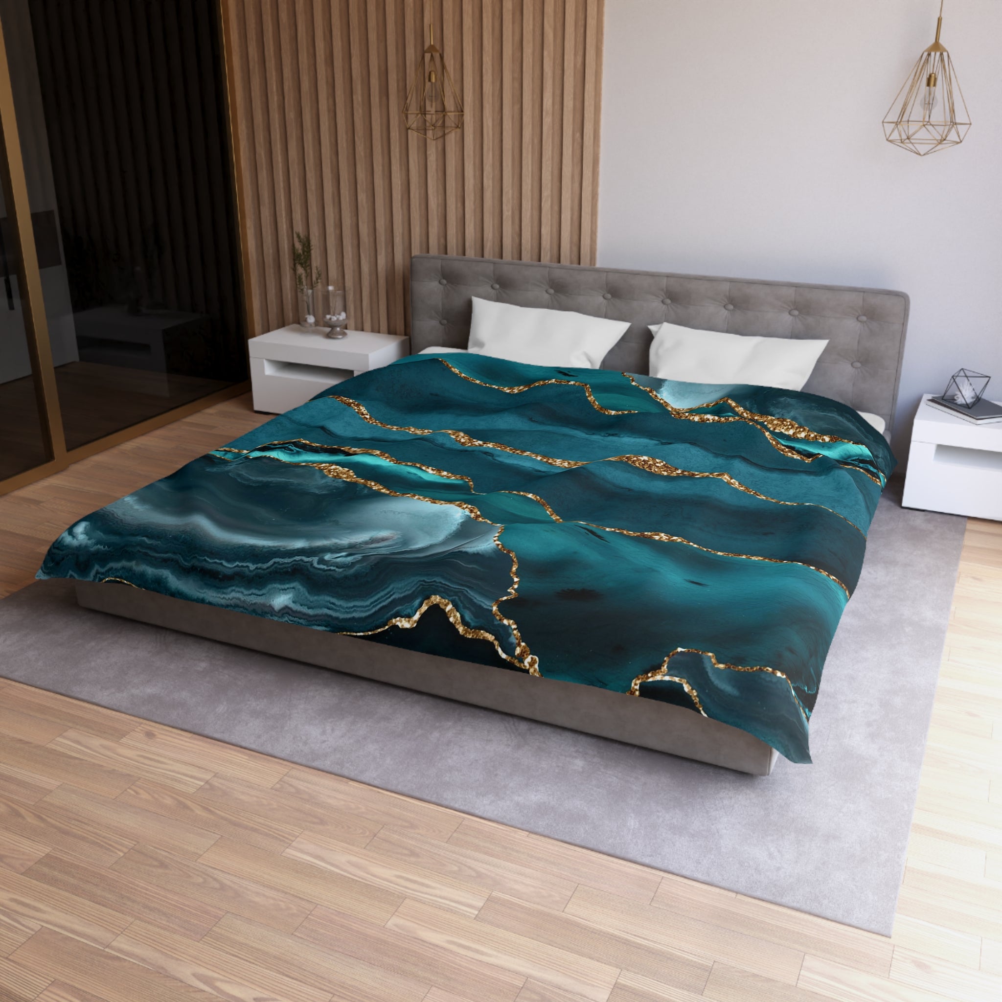 Abstract Duvet, Pillow Cover Set | Teal Blue Bedroom Set