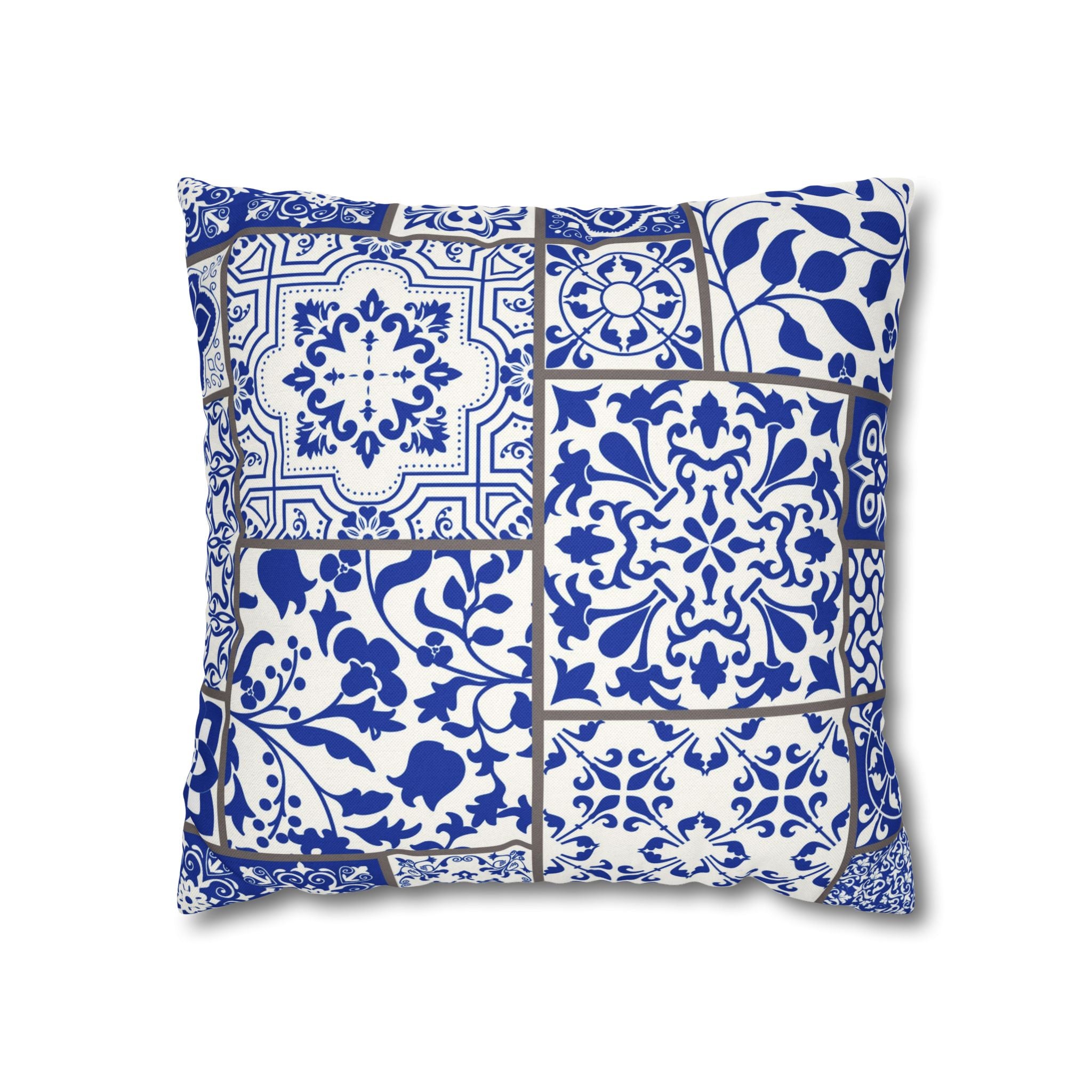 Moroccan Tiles Pillow Cover | Geometric Blue White Pillowcase