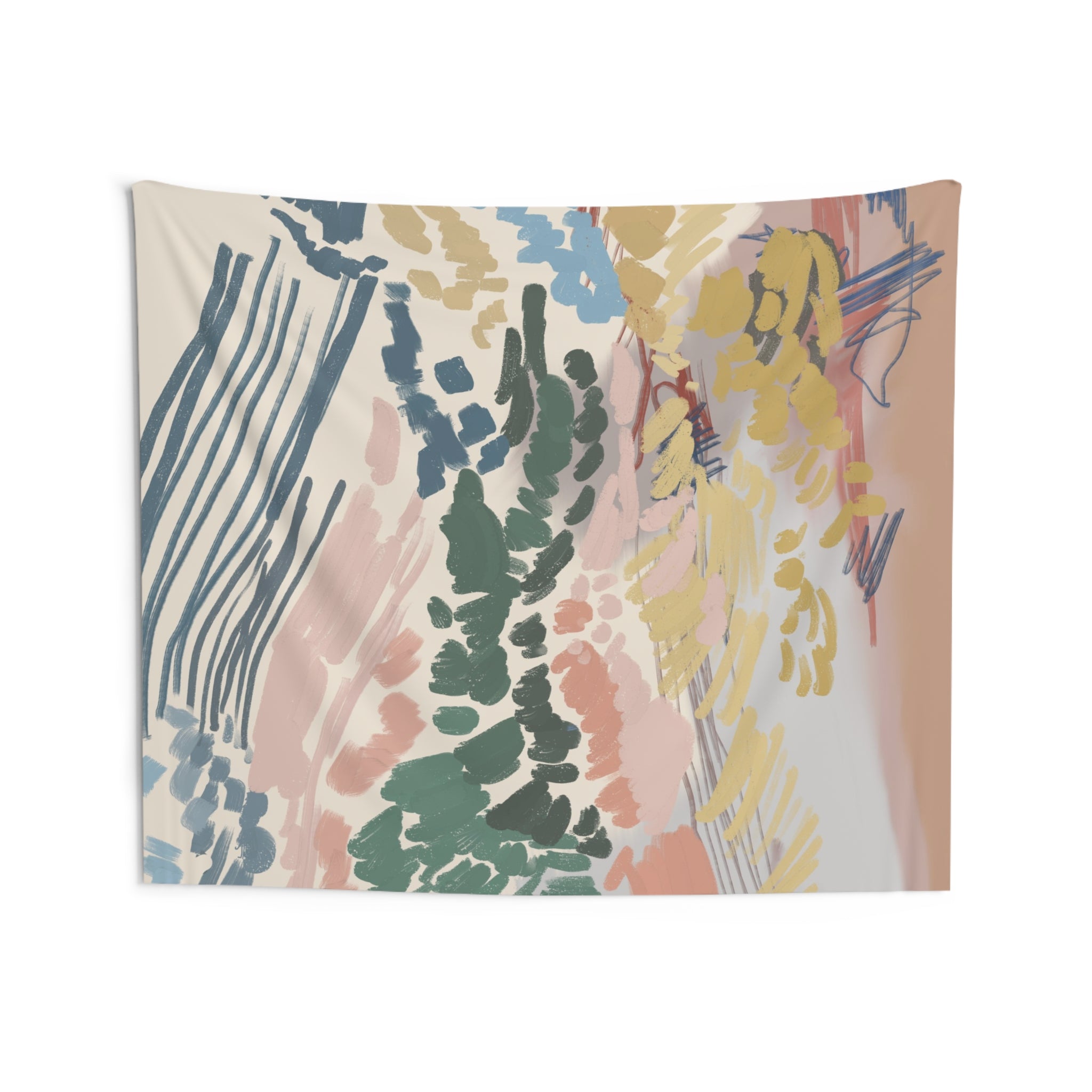 Abstract Wall Hanging Fabric Tapestry; Earthy Doodle Watercolor