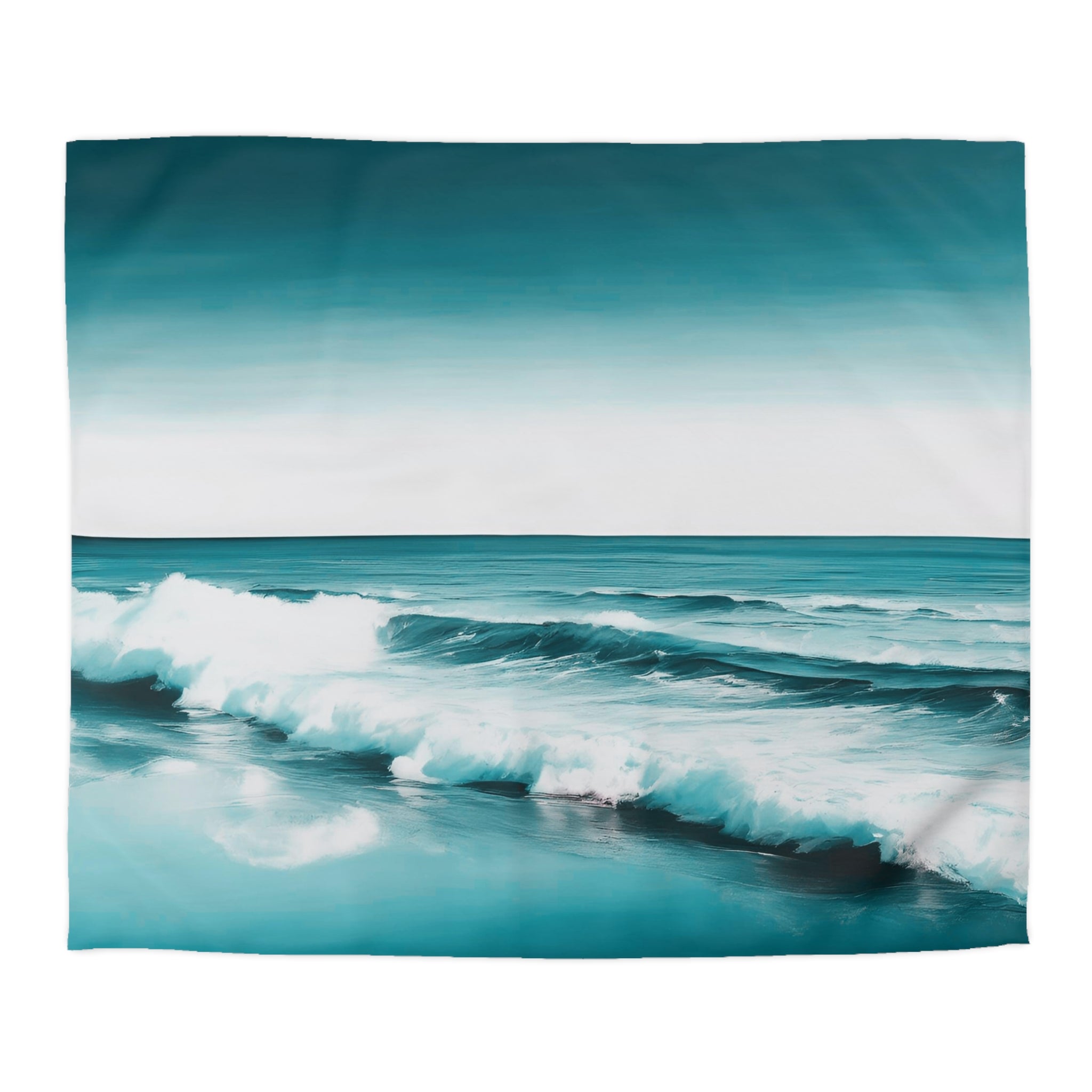 Teal Duvet Cover | Colorful Green White Waves Ombre