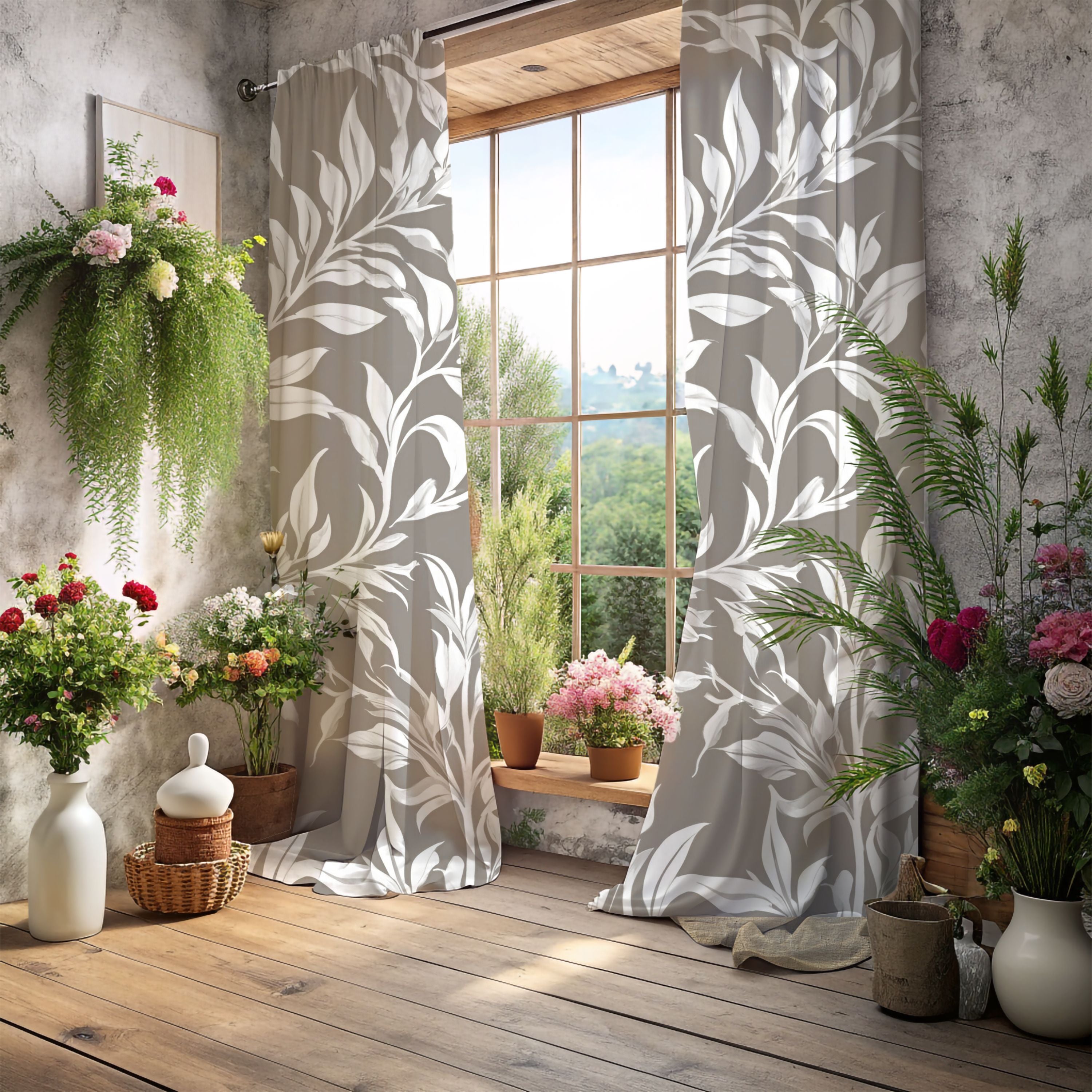 a wooden table topped with potted plants next to a window