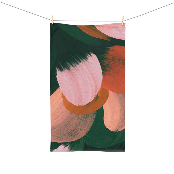 Abstract Kitchen, Bath Hand Towel |  Forest Hunger Green, Pink Beige