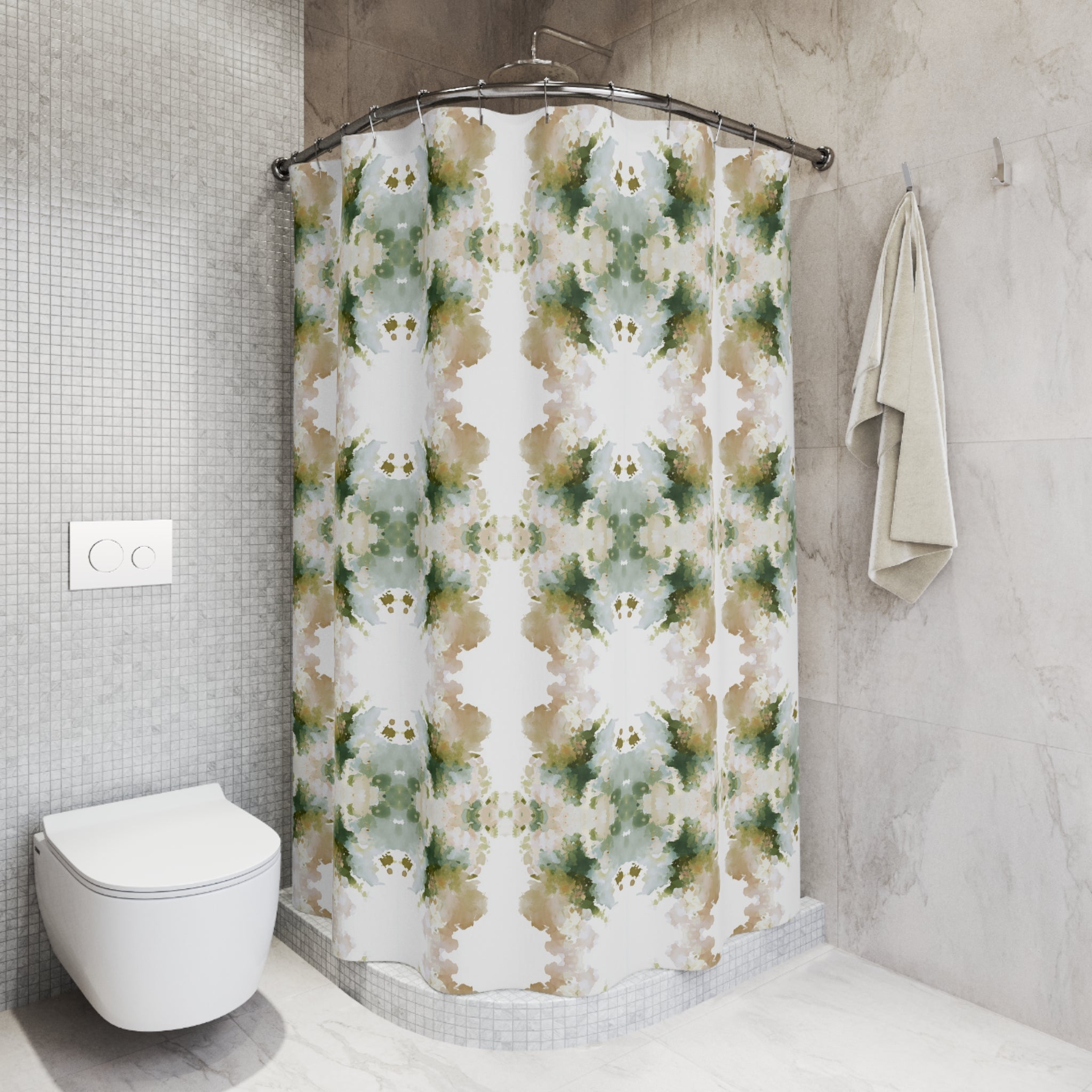 Earthy Sage Green Abstract Watercolor Shower Curtain