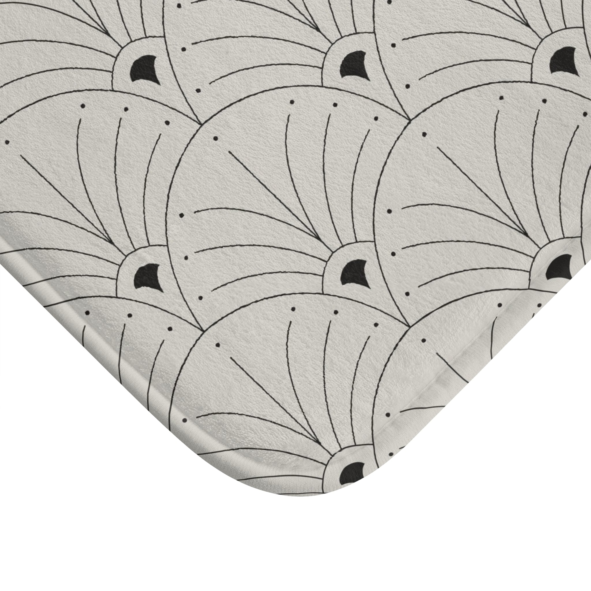 Boho Bath, Kitchen Mat |  Art Deco Nouveau Fan Grey Black