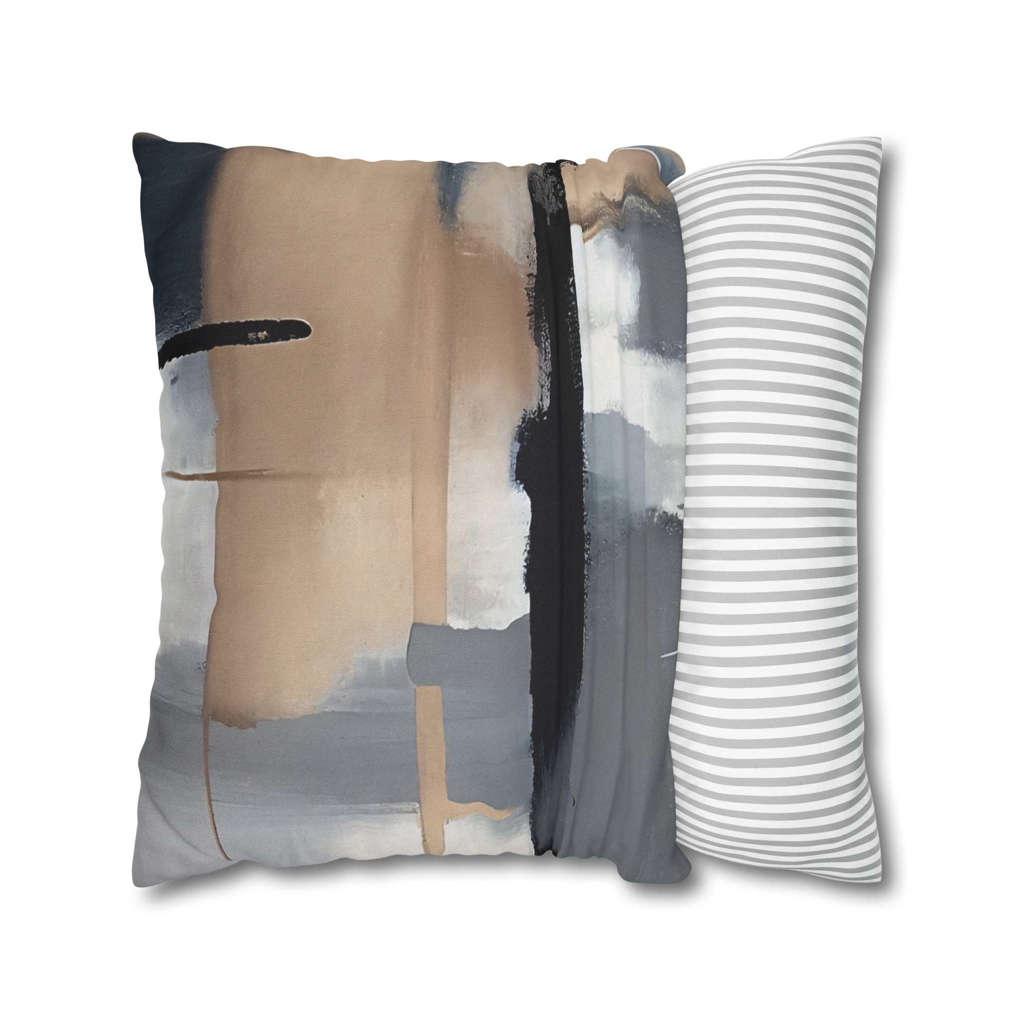 Throw Pillow Cover | Abstract Beige Grey, Navy Denim Blue, White