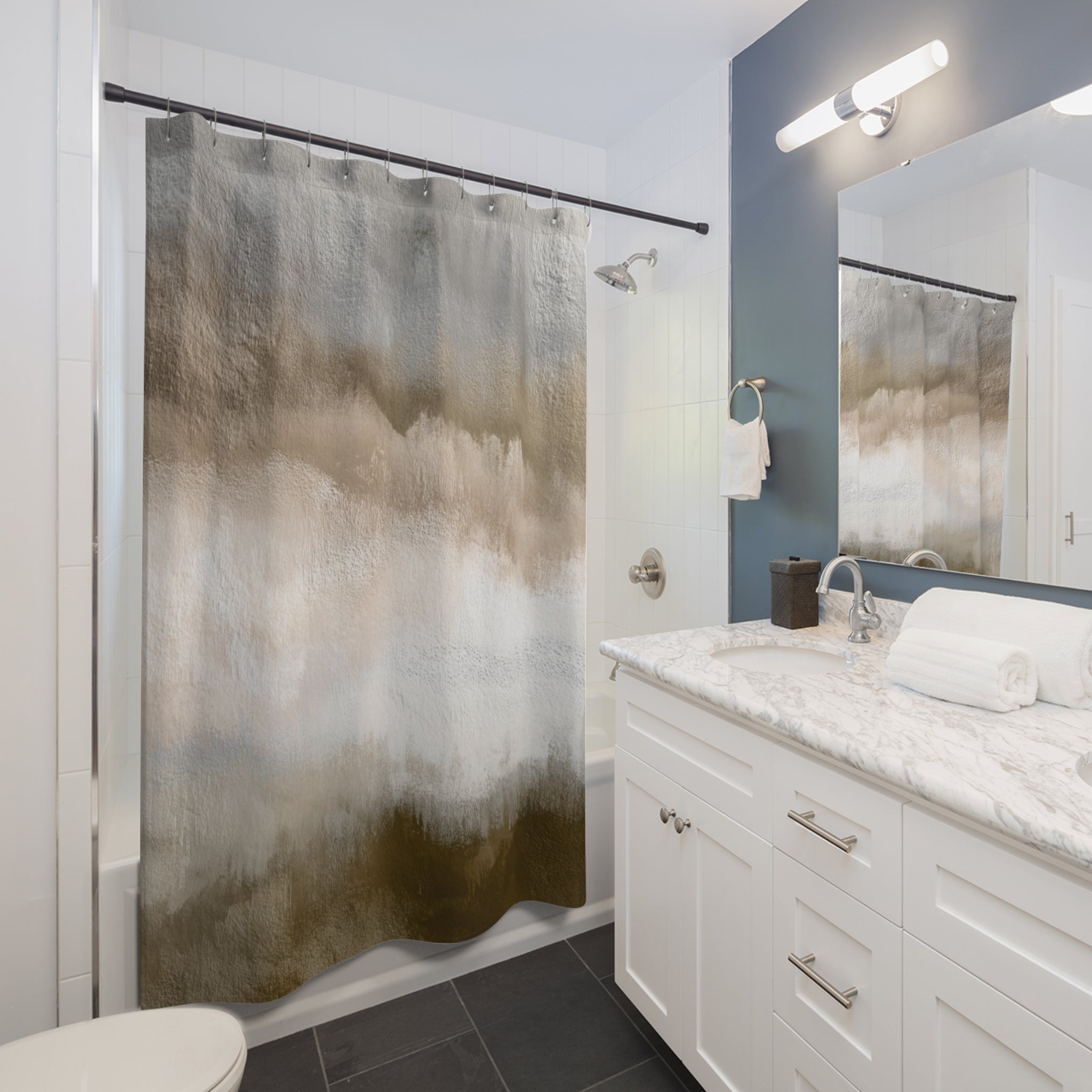 Abstract Watercolor Shower Curtain | Grey Beige Ombre Bathroom Decor