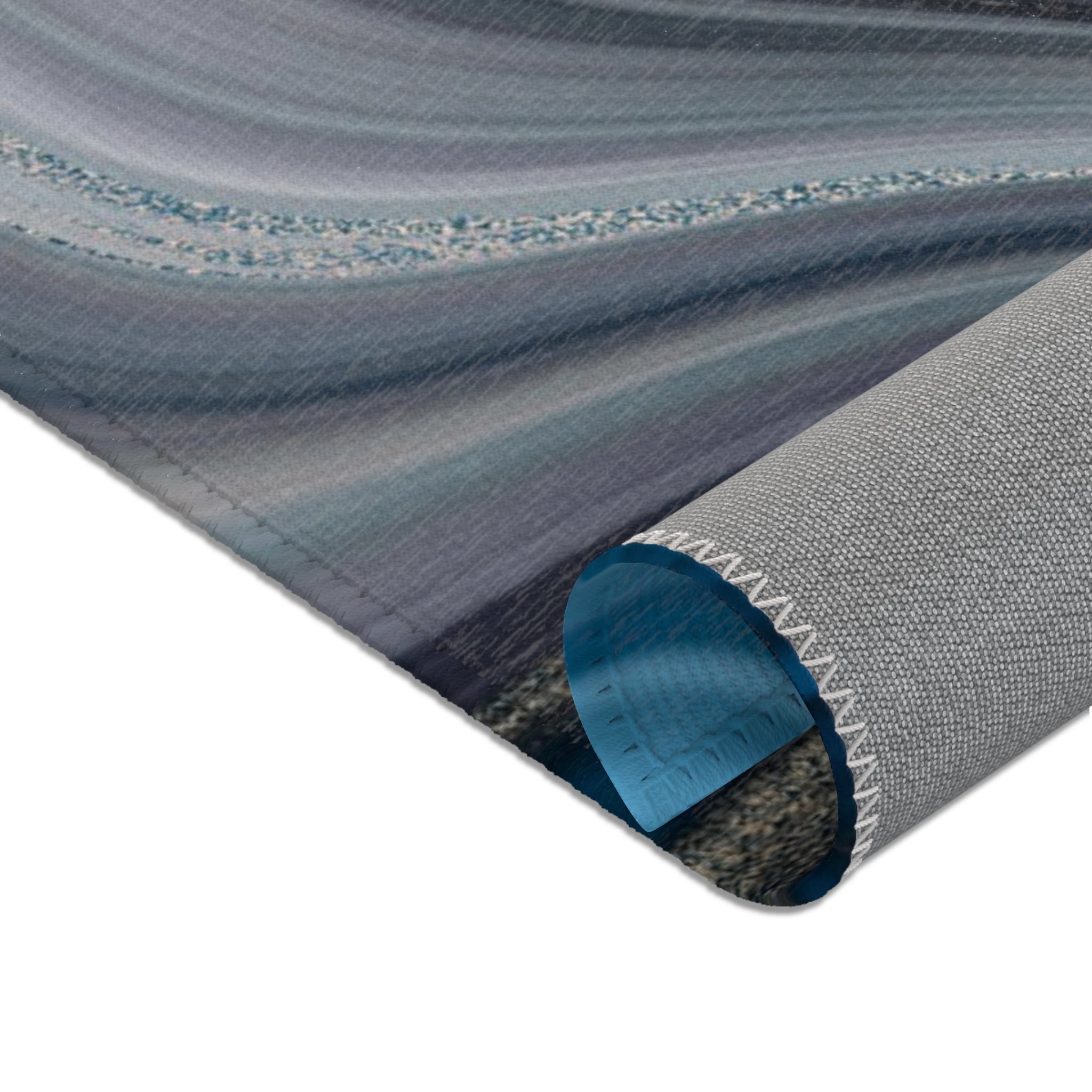 Abstract Area Rug | Navy Blue Grey Beige Marble