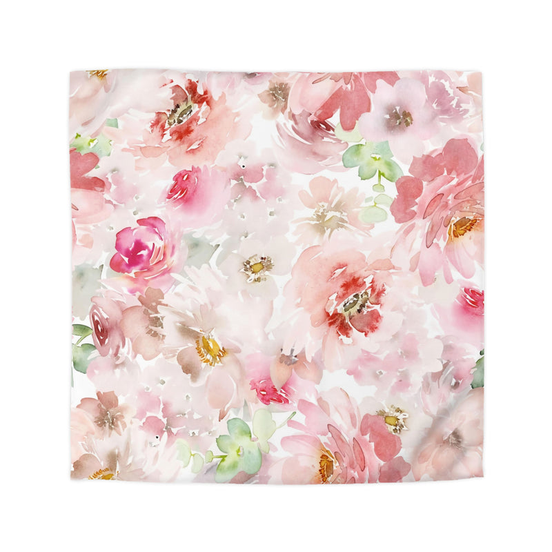 Floral Boho Duvet Cover | Blush Pink, Green Pastel Watercolor