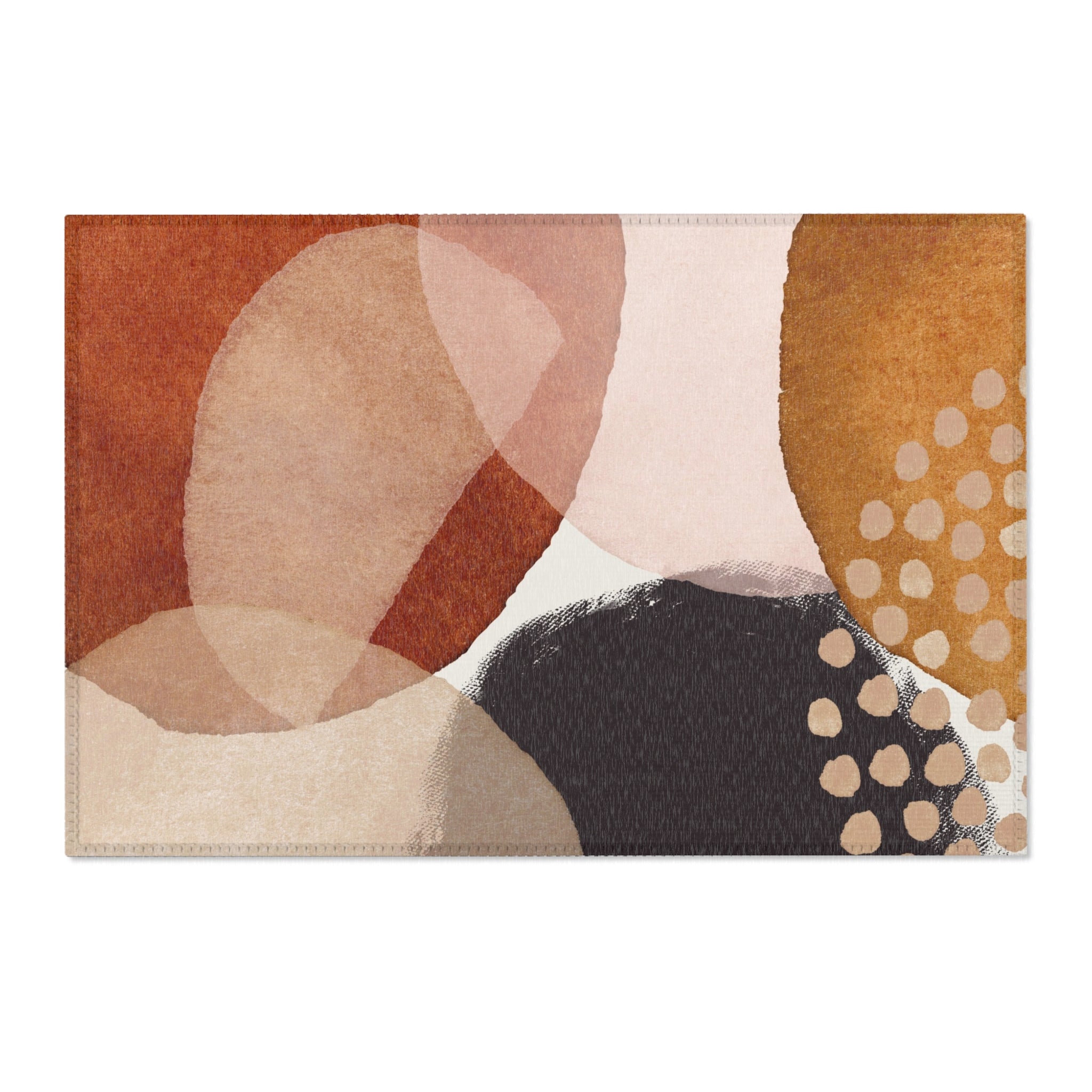 Abstract Area Rug | Rust Red, Beige Black Watercolor