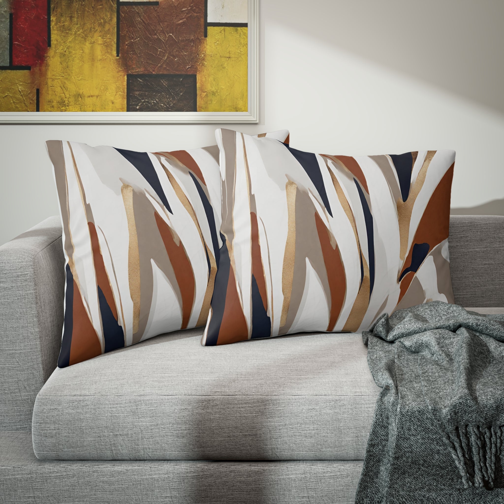 Bedding Pillow Sham | Abstract Beige Rust, Navy blue White