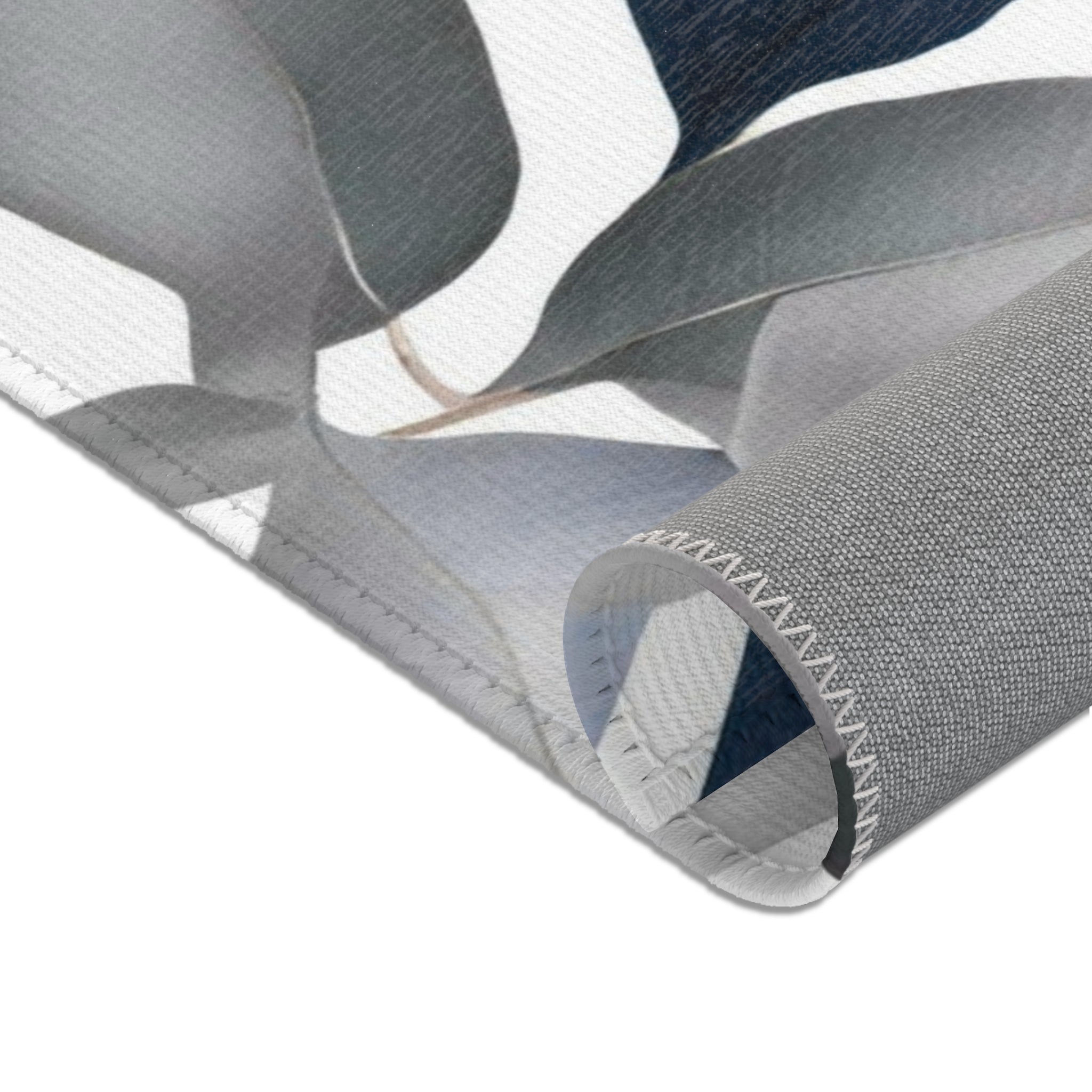 Abstract Leaves Area Rug | Blue Grey White