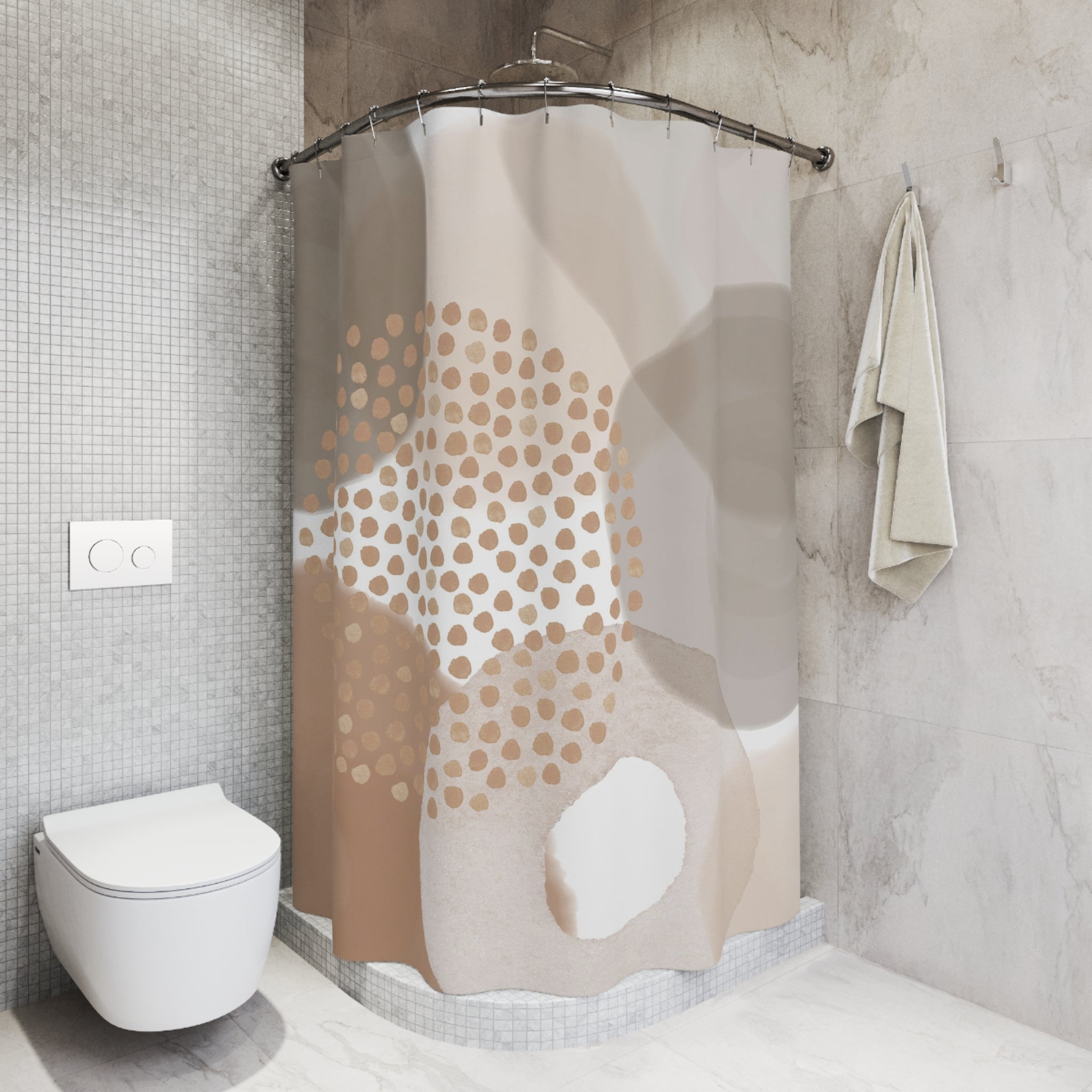 Boho Shower Curtain | Mid Century Beige Blush Fabric Curtain