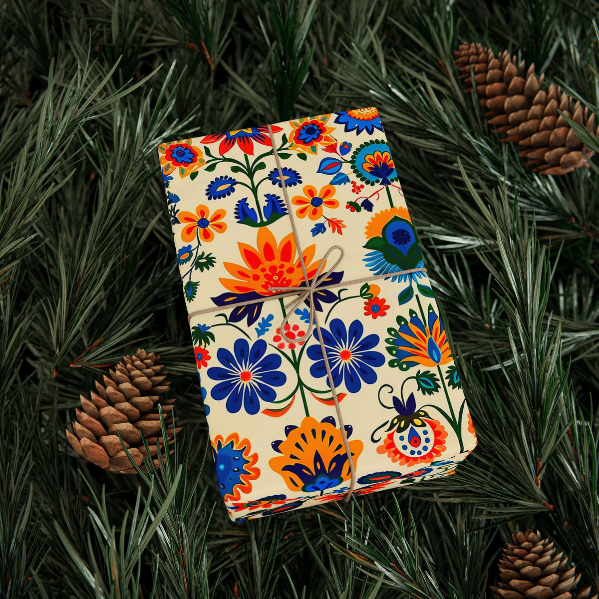 Bright Folk Art Floral Wrapping Paper, Colorful Gift Wrap