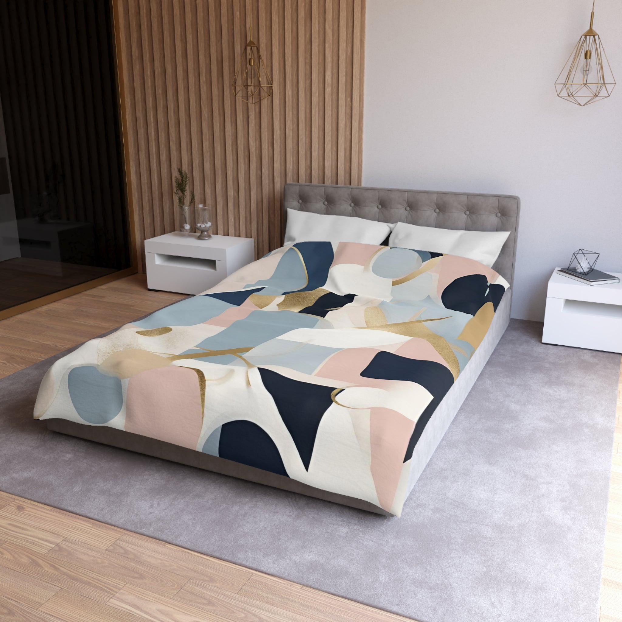 Abstract Duvet, Pillow Cover Set | Blue, Blush Pink Bedroom Set