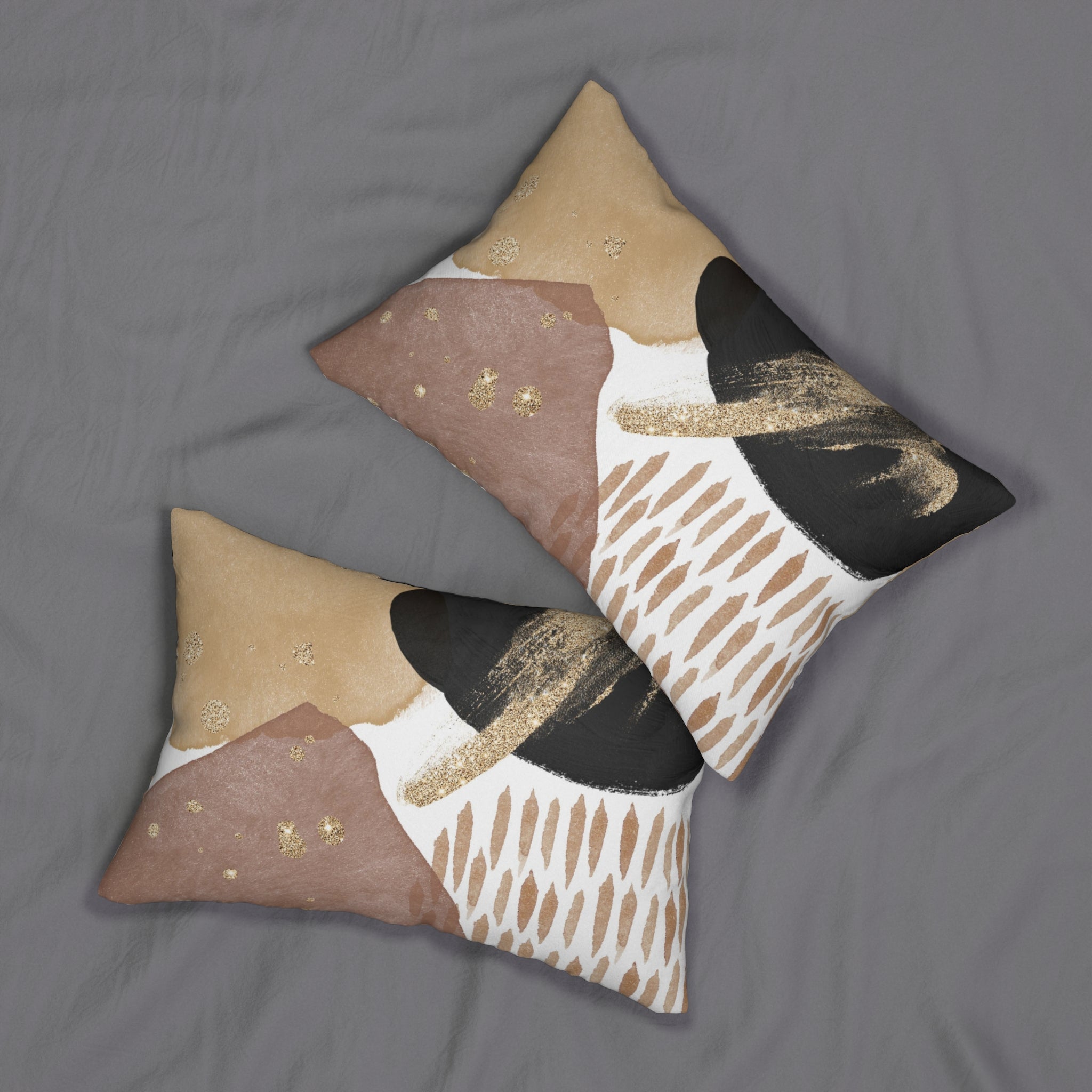 Abstract Lumbar Pillow | Watercolor Beige Black White