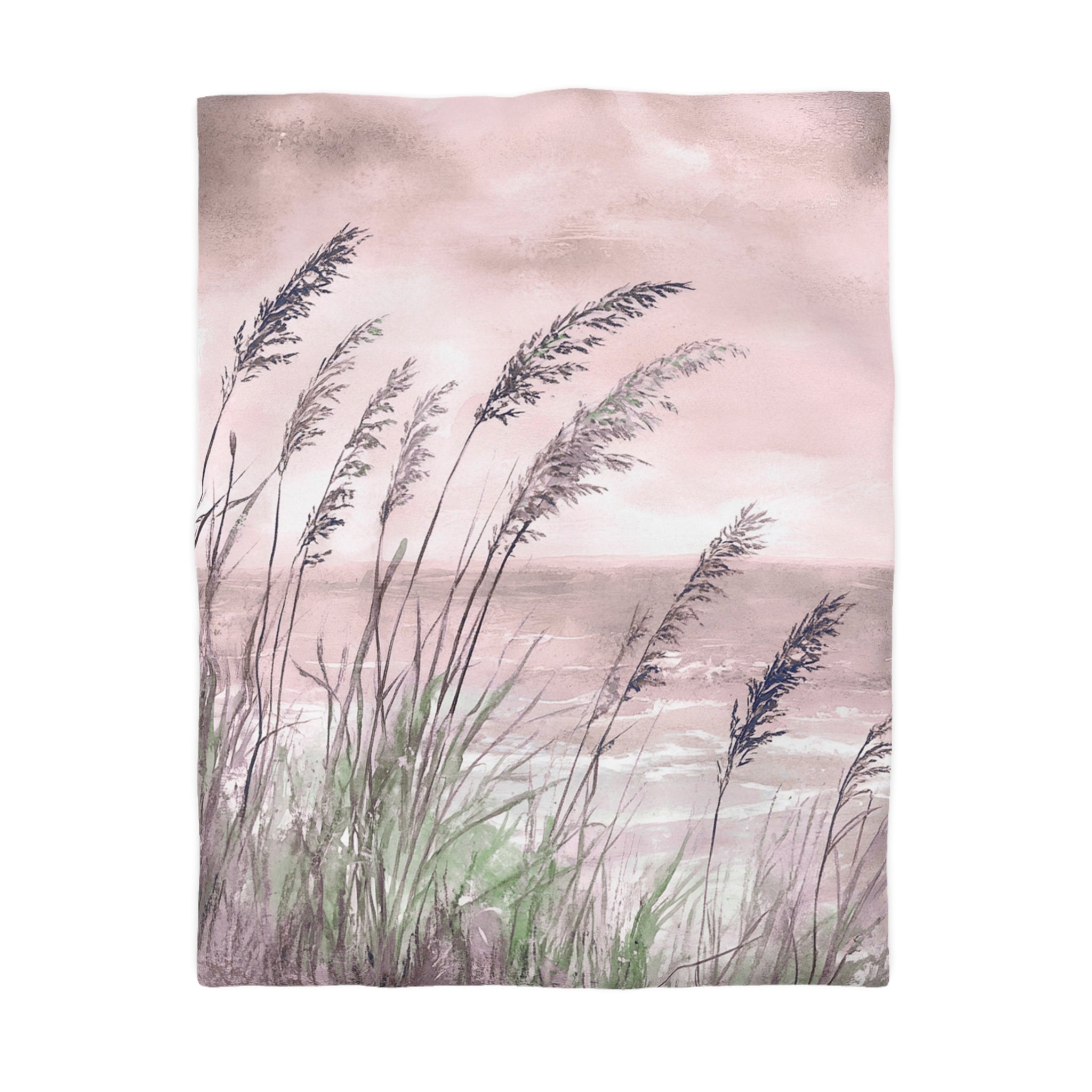 Costal Beach Duvet Cover | Blush Pink, Green Ocean Bedding Boho Decor