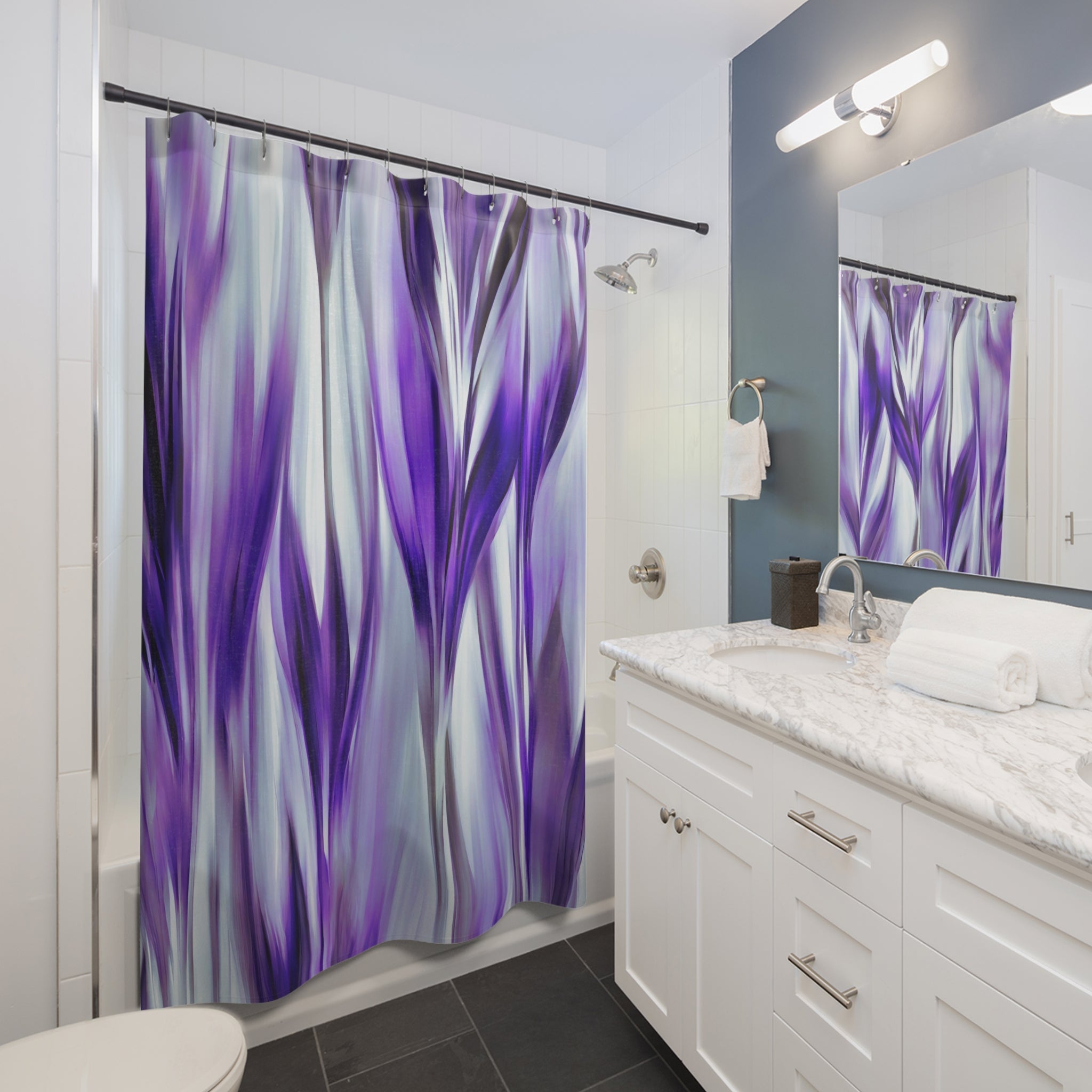 Boho Shower Curtain | Purple Blue Watercolor Abstract