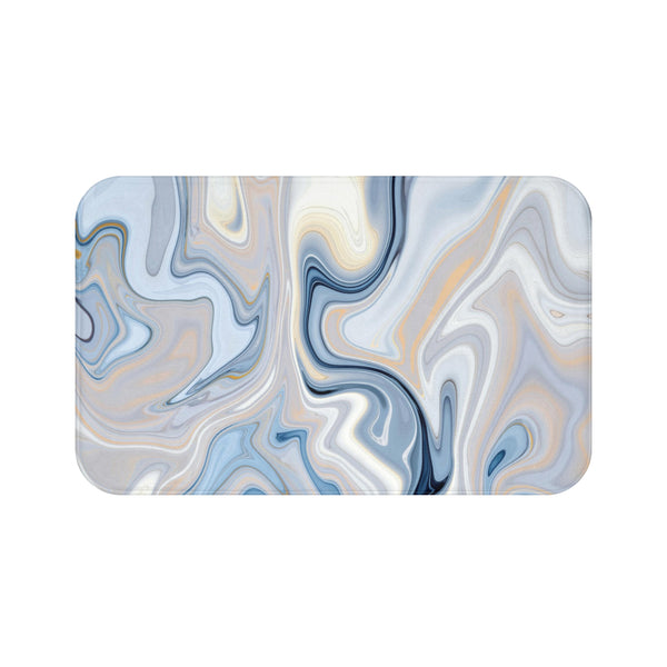 Abstract Boho Bath, Kitchen Mat, Rug | Blue Beige Marble Print