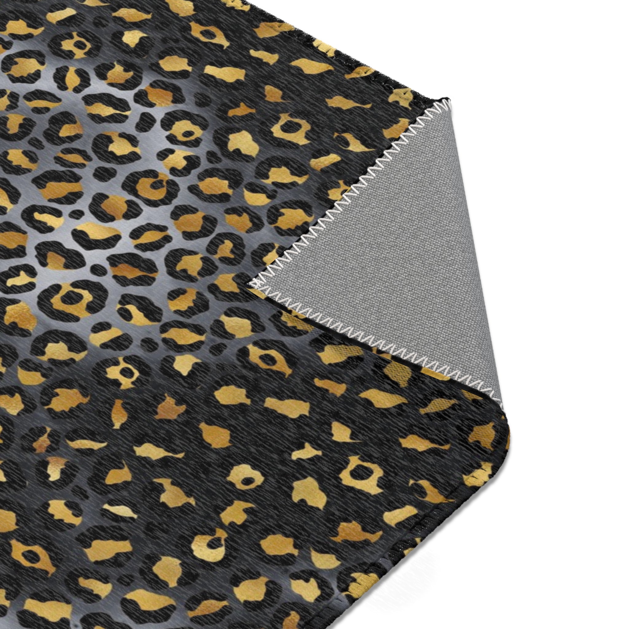 Boho Area Rug | Grey, Black Beige, Muted Gold Leopard