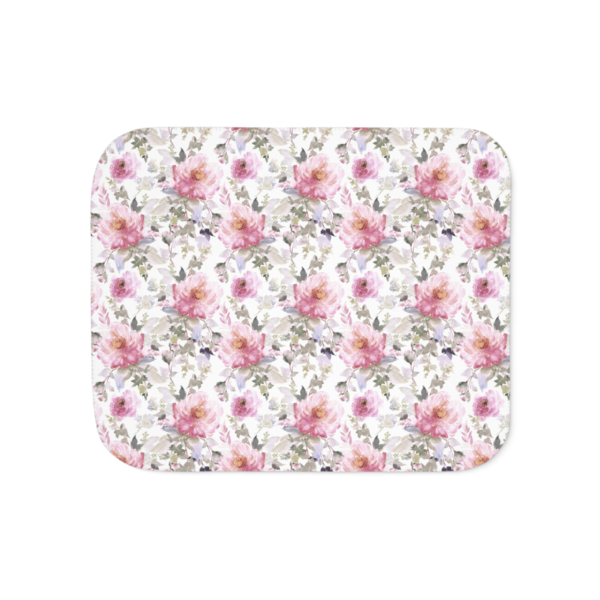 Pink Watercolor Peony Sherpa Blanket | Blush Sage Floral Throw
