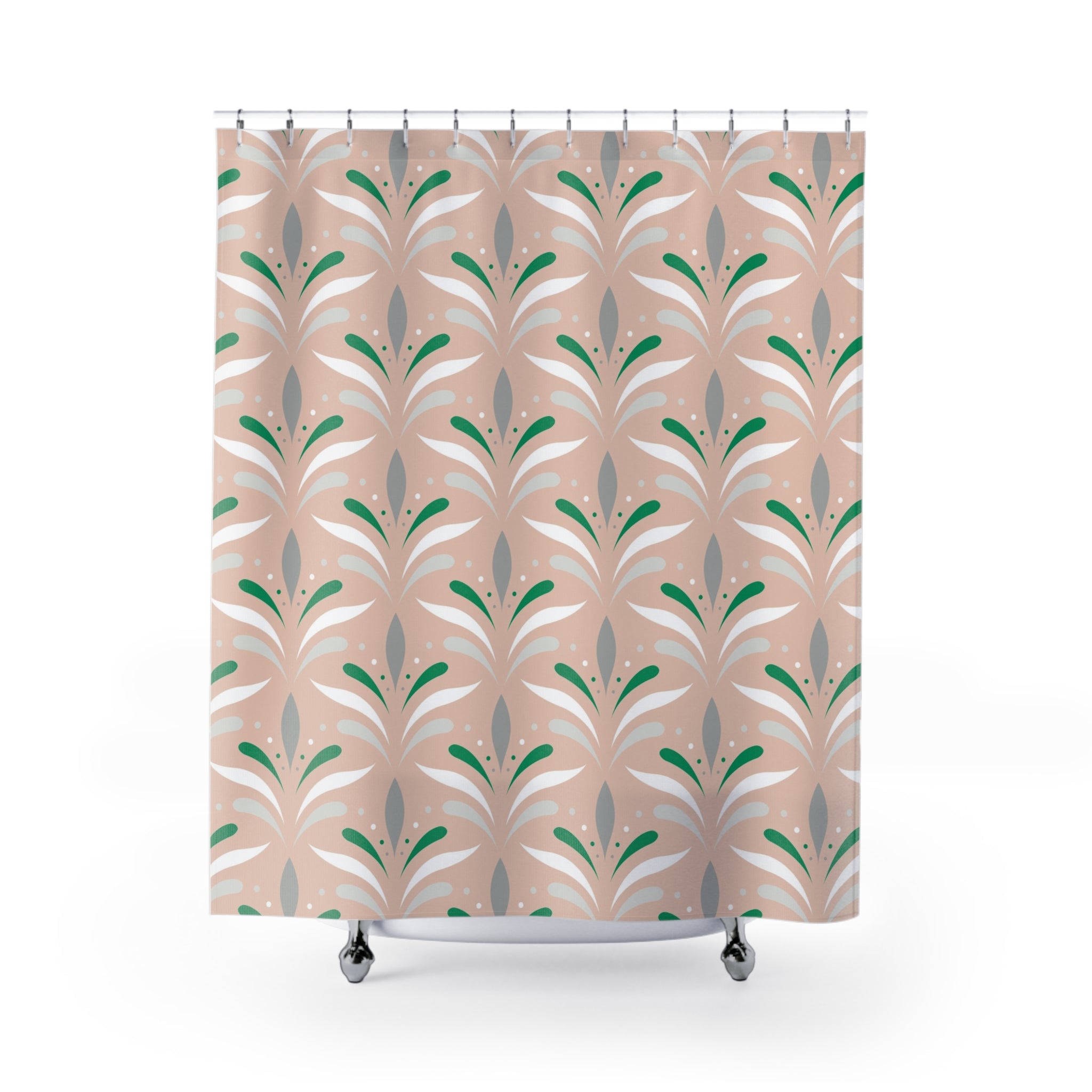 Art Deco Shower Curtain | Blush Peach, Green Grey White