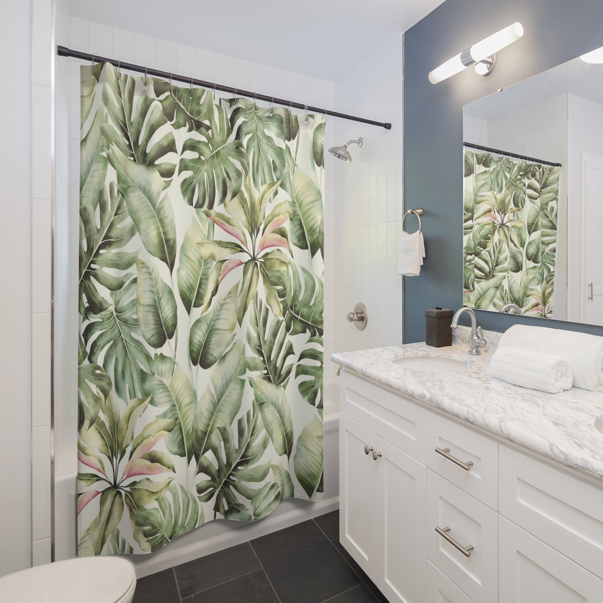 Jungle Floral Shower Curtain | Sage Green Bathroom Decor
