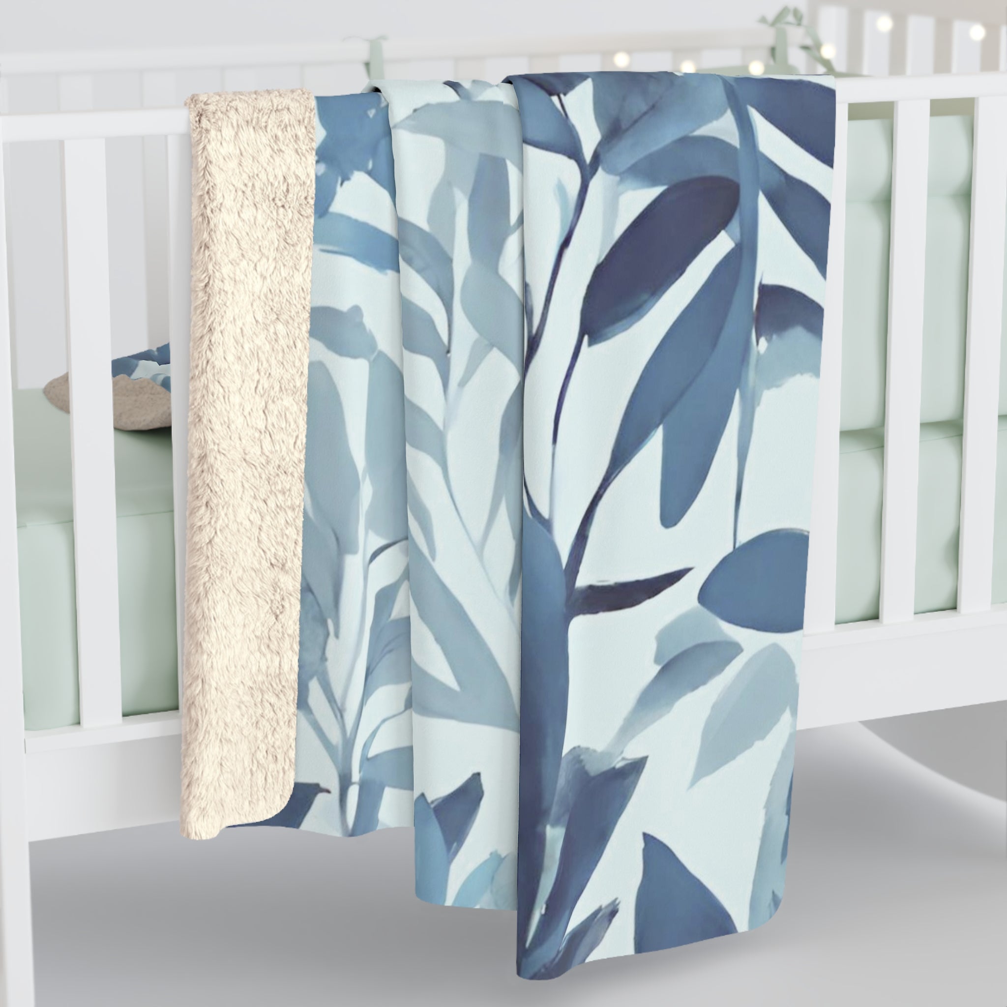 Comfy Blanket | Floral Pale Navy Blue, Eucalyptus Leaves