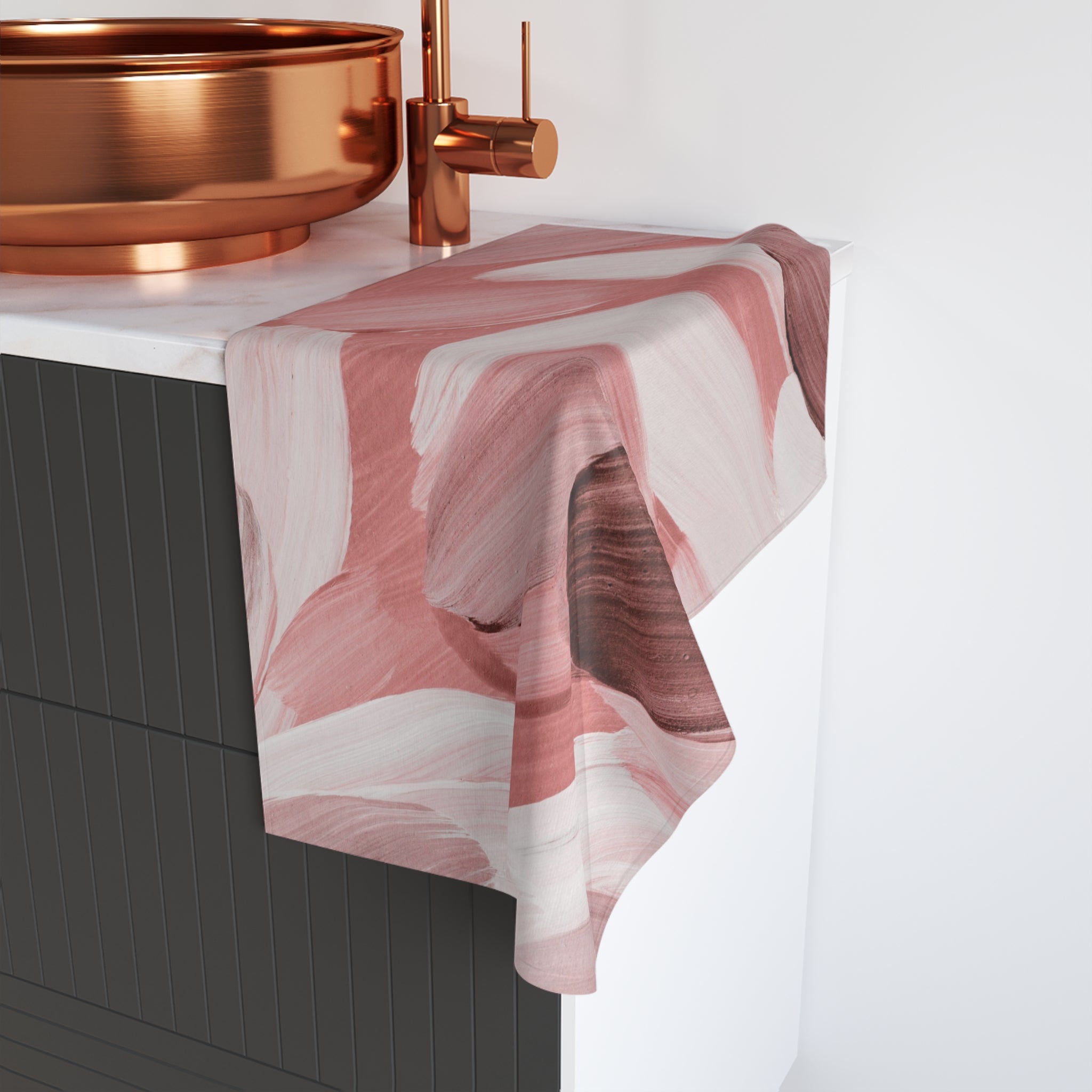 Abstract Kitchen, Bath Hand Towel | Blush Rose Pink, White Towel