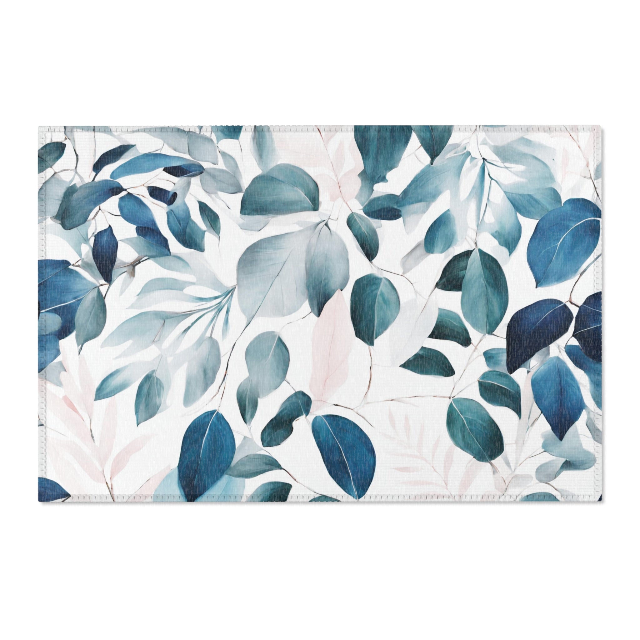 Modern Area Rug | Floral Indigo Pale Blue, White Blush Pink