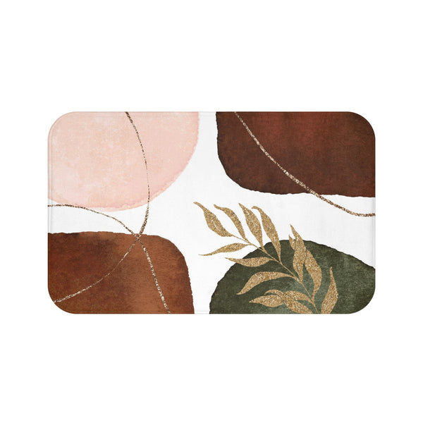 Abstract Bath Mat | Blush Pink, Rust Brown, Green Beige Floral