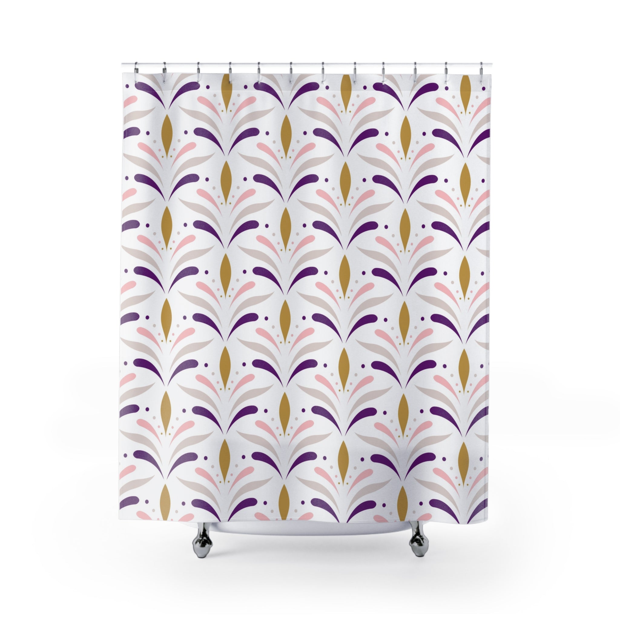 Art Deco Shower Curtain | White, Pink Purple, Beige Bath Curtain