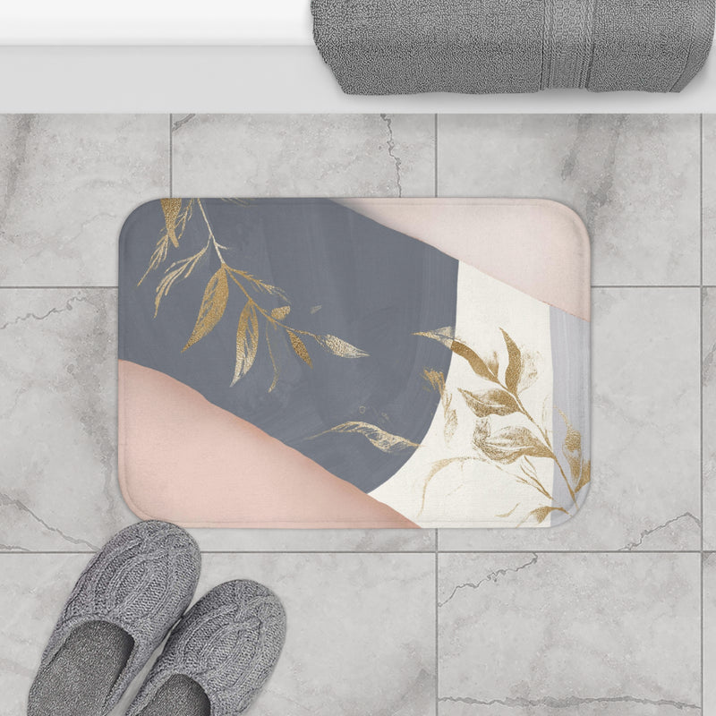 Boho Floral Bath Mat | Modern Grey, Blush Pink, Muted Gold