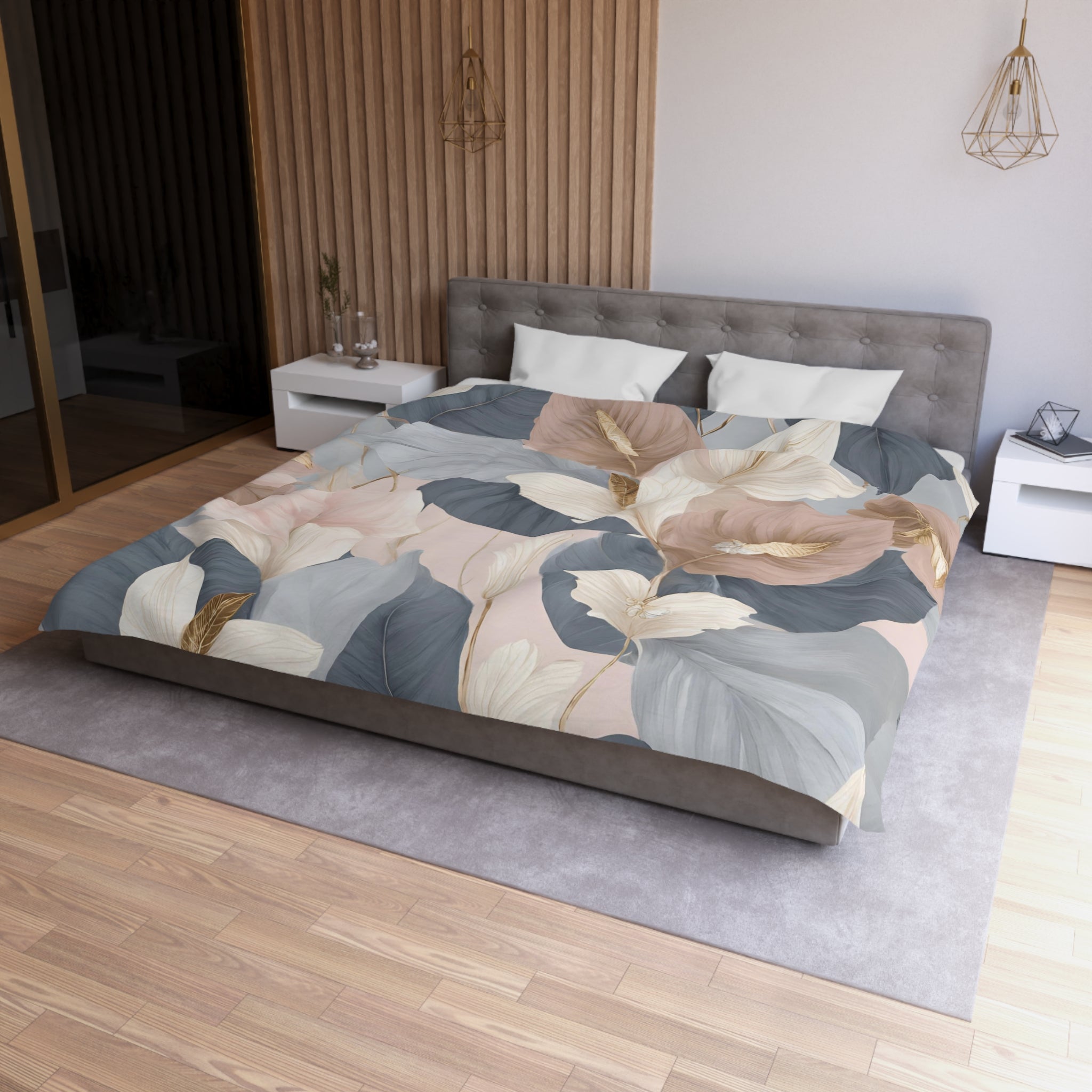 Abstract Floral Bedding Set | Blue Blush Leaves