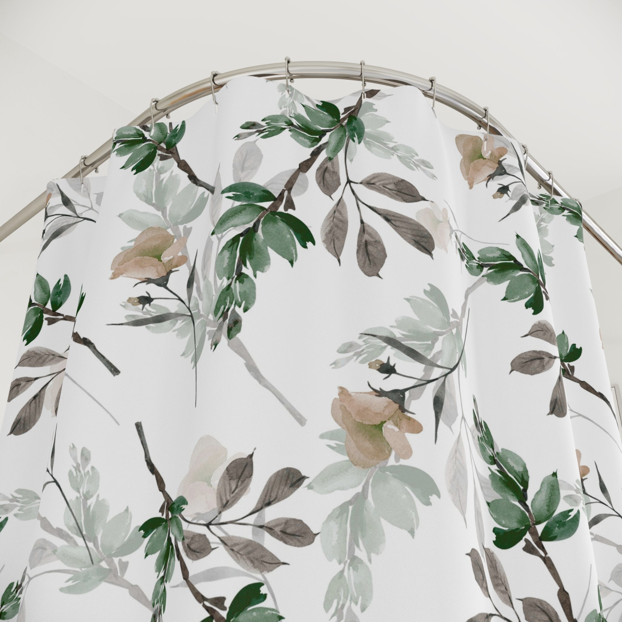 Floral Shower Curtain | Sage Green, White Bathroom Decor