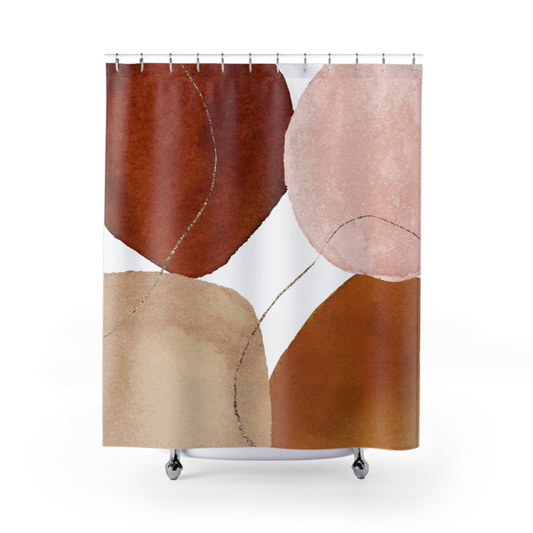 Abstract Boho Shower Curtain | Rust Beige, Blush Pink Watercolor