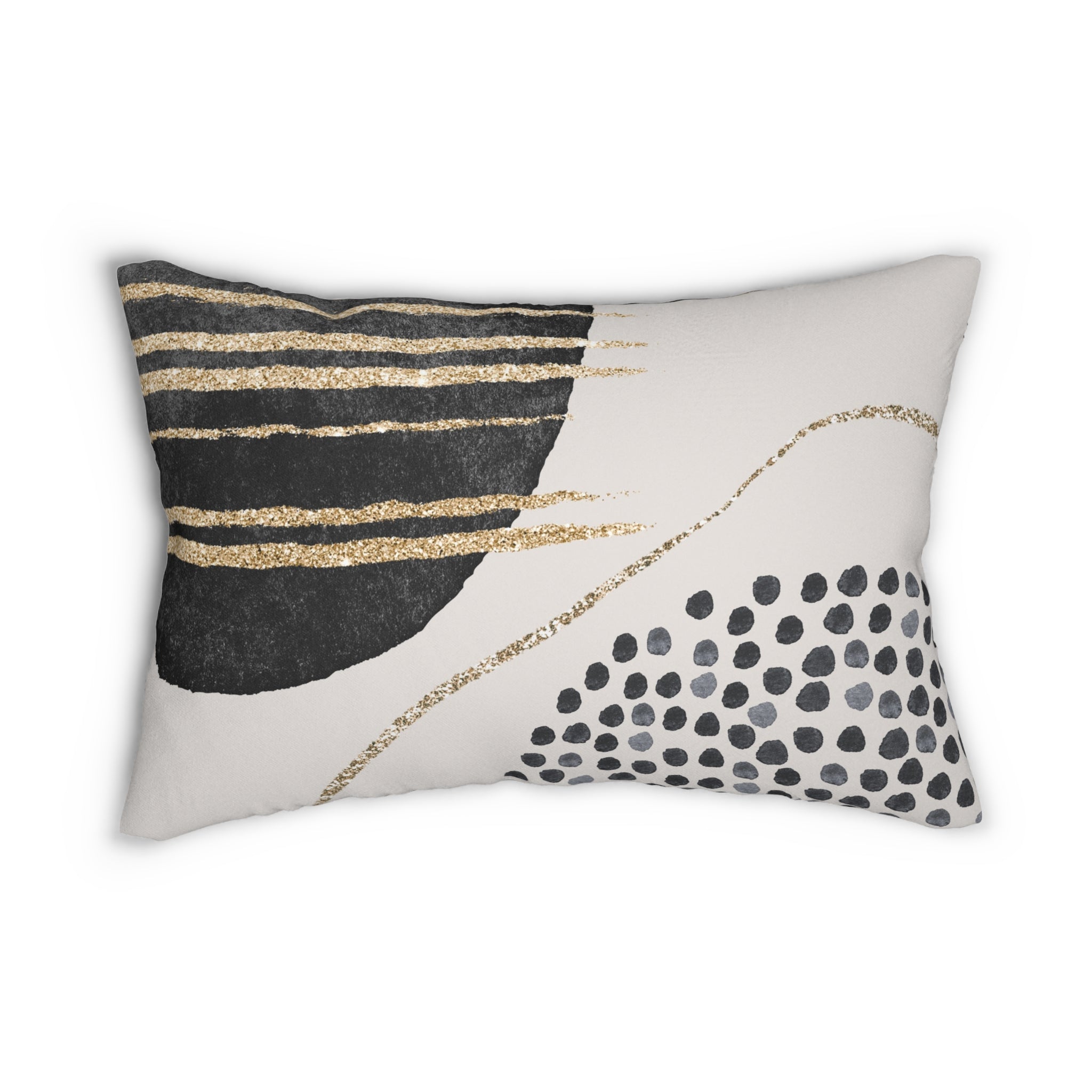 Abstract Lumbar Pillow | Grey Black, Muted Gold Beige Watercolor