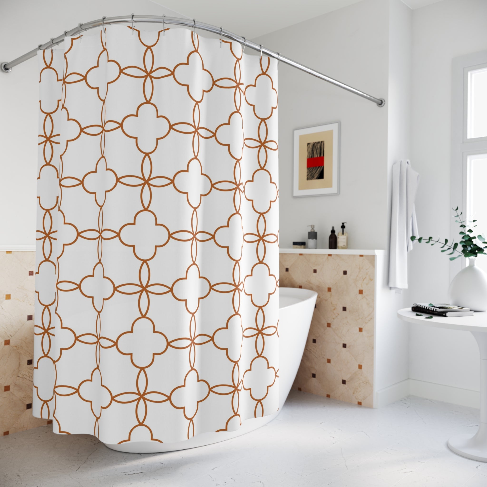 Art Deco Shower Curtain | White Brown Beige