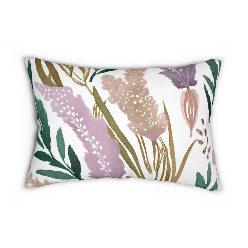 Boho Floral Lumbar Pillow | Lavender Beige Green White