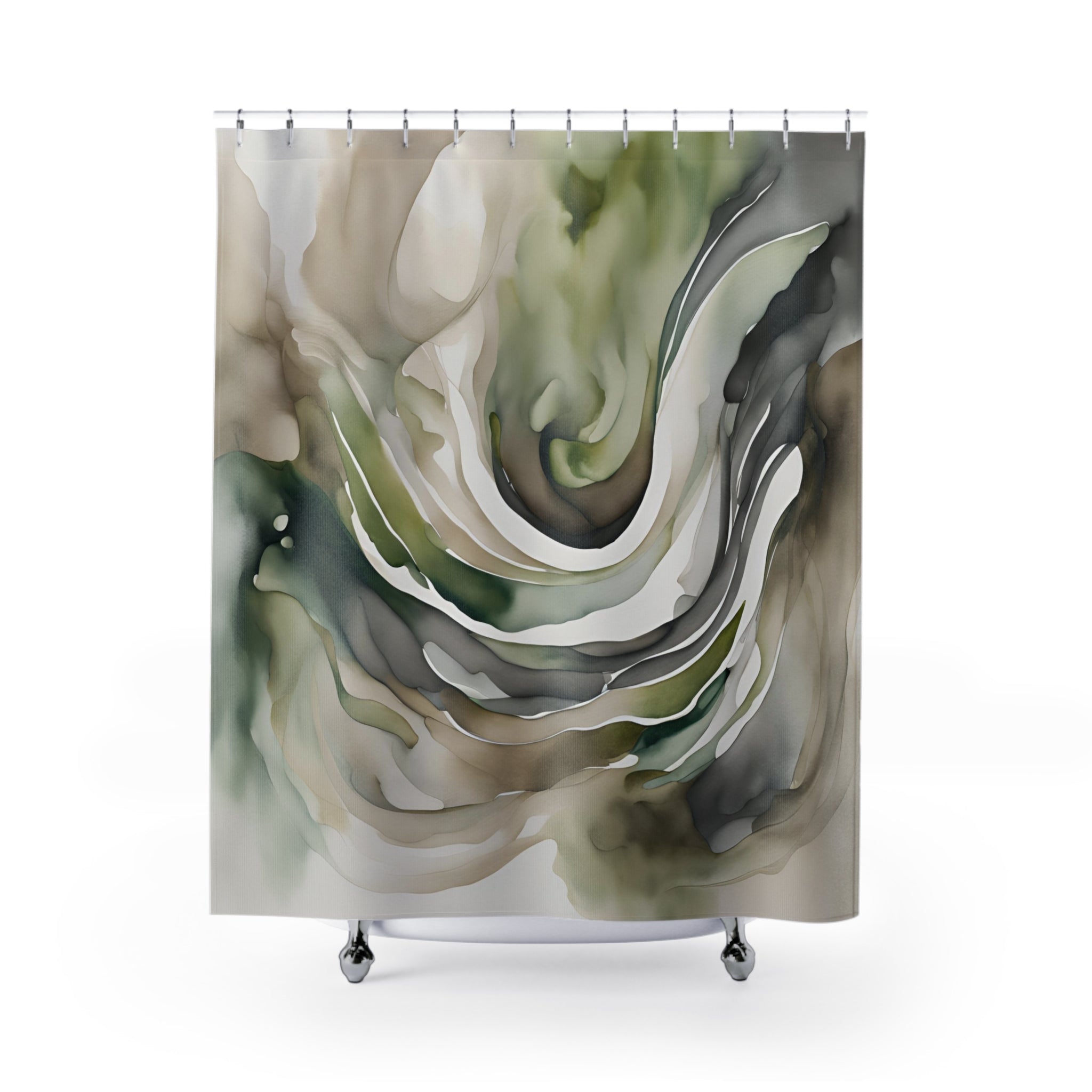 Sage Green Shower Curtain | Taupe Grey Minimalist Fabric Curtain